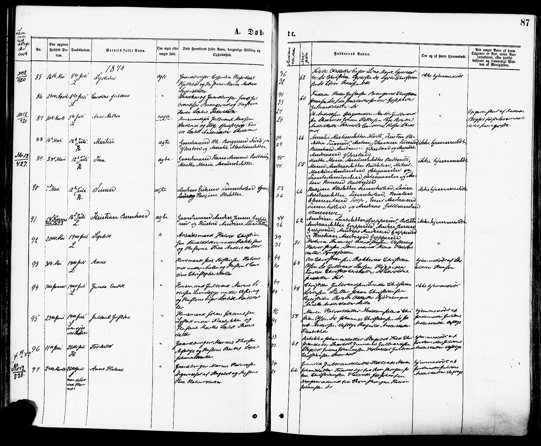 Høland prestekontor Kirkebøker, AV/SAO-A-10346a/F/Fa/L0012.a: Ministerialbok nr. I 12A, 1869-1879, s. 87