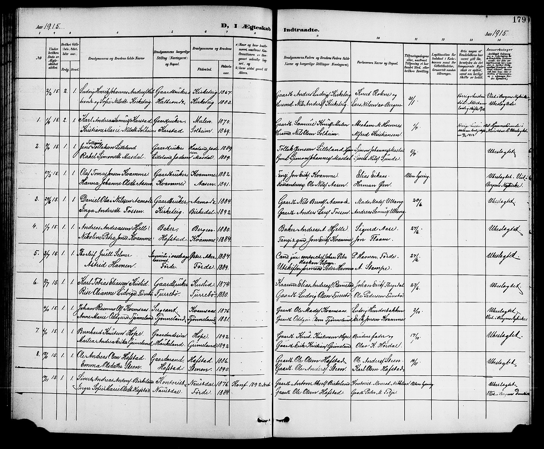 Førde sokneprestembete, AV/SAB-A-79901/H/Hab/Haba/L0003: Klokkerbok nr. A 3, 1899-1924, s. 179