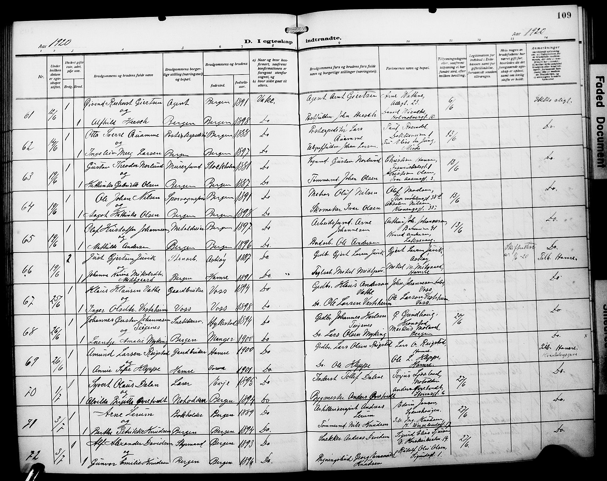 Johanneskirken sokneprestembete, AV/SAB-A-76001/H/Hab: Klokkerbok nr. C 2, 1912-1929, s. 109