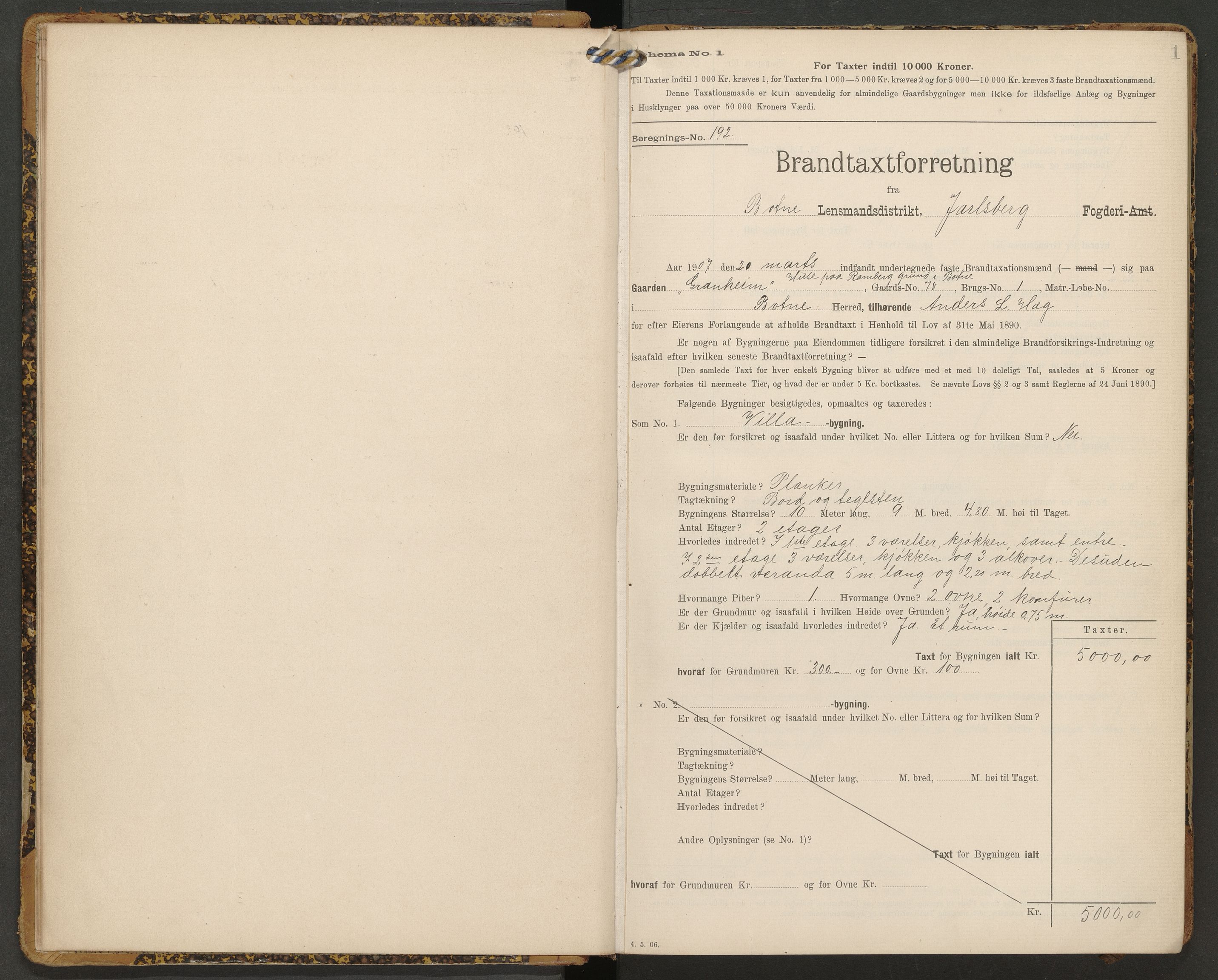 Botne lensmannskontor, AV/SAKO-A-534/Y/Yf/Yfb/L0002: Skjematakstprotokoll, 1907-1914