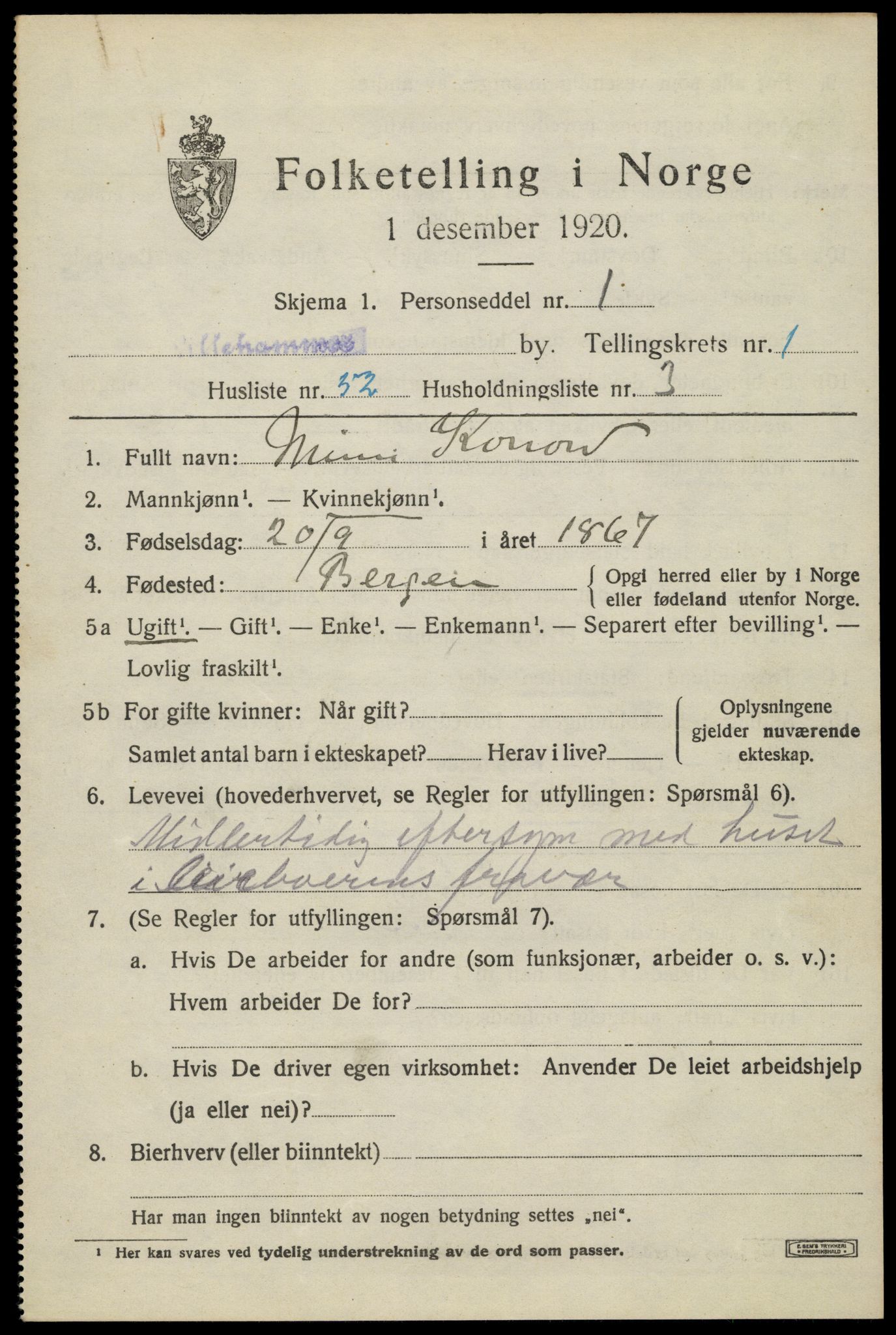 SAH, Folketelling 1920 for 0501 Lillehammer kjøpstad, 1920, s. 4600