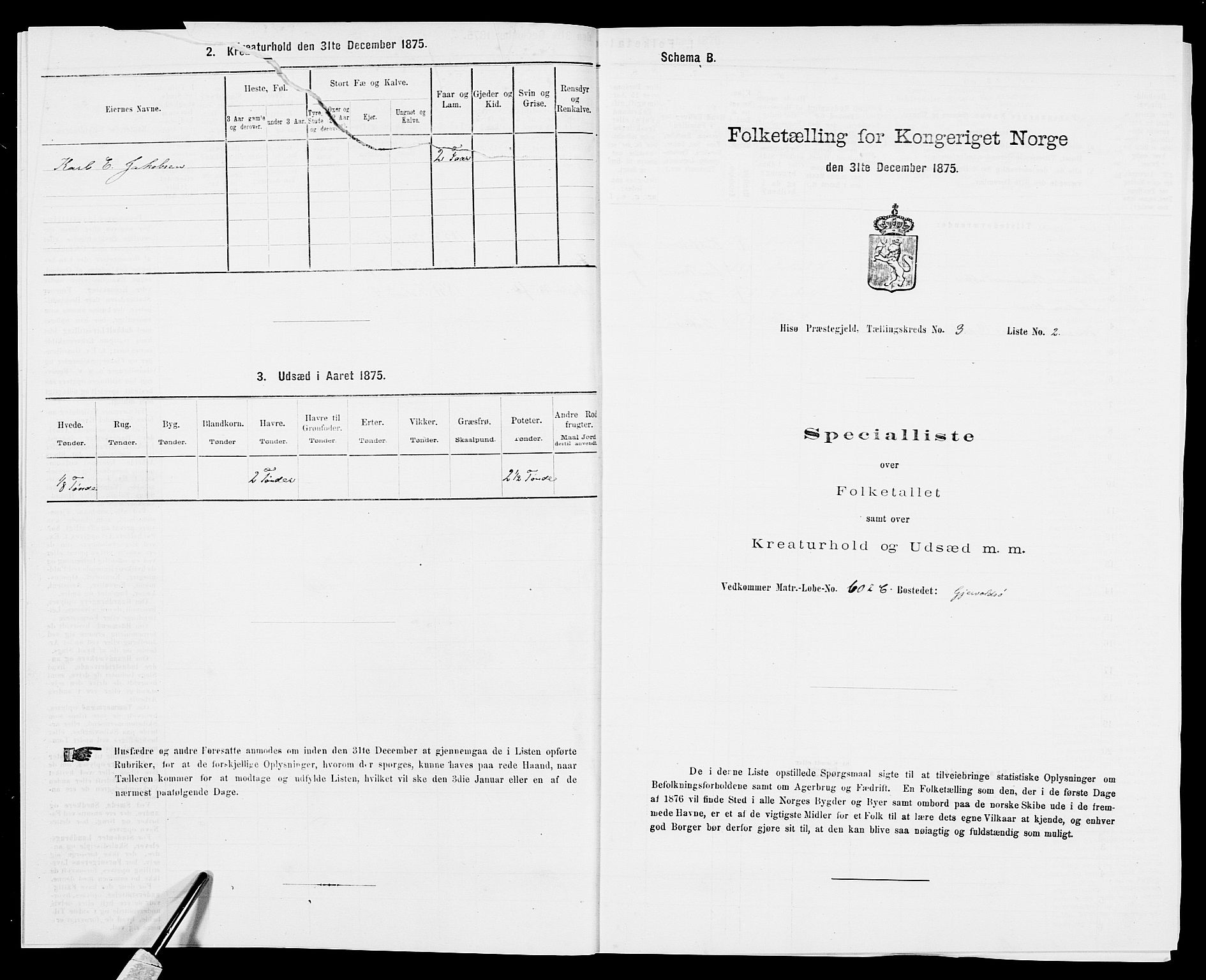 SAK, Folketelling 1875 for 0922P Hisøy prestegjeld, 1875, s. 492