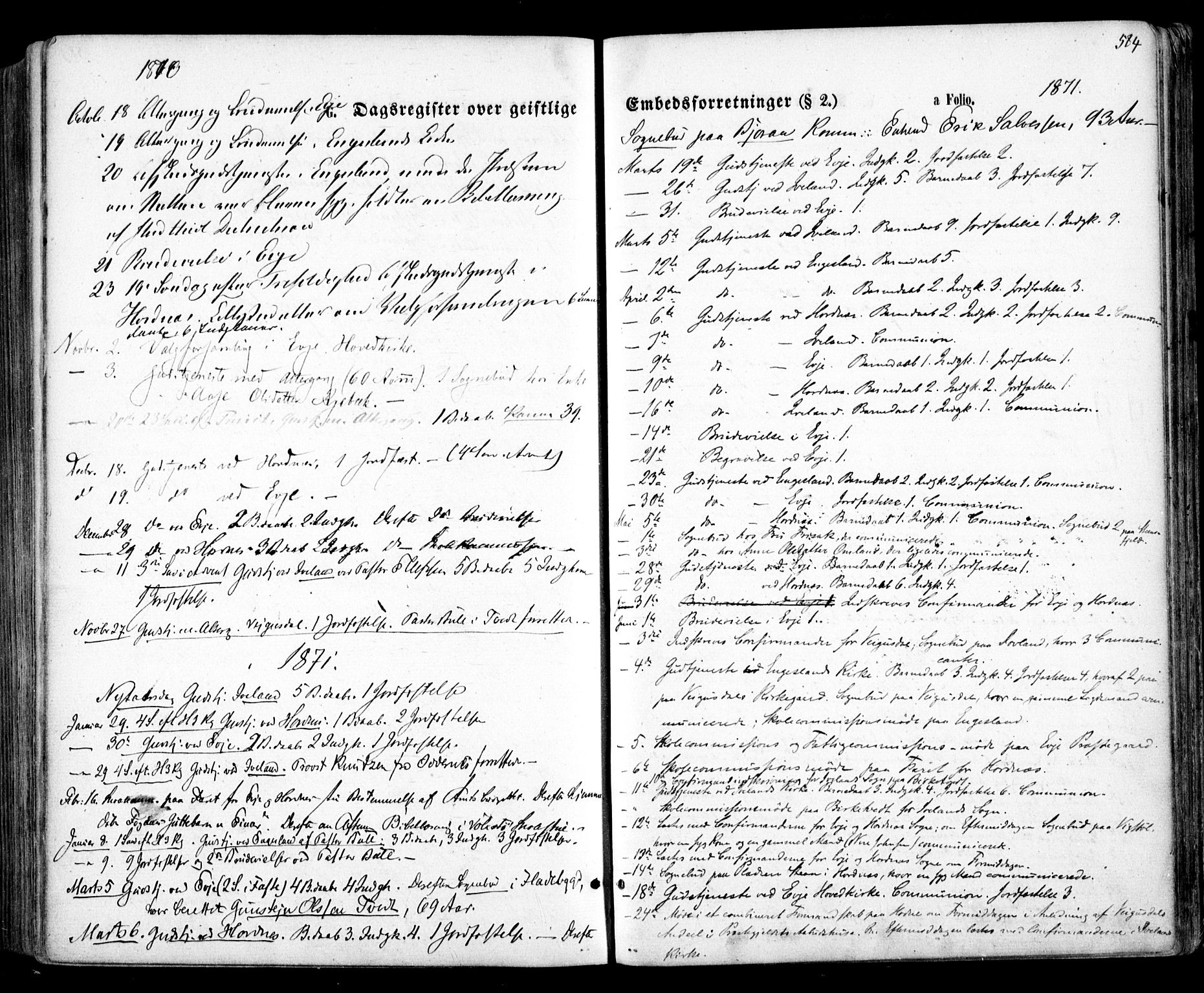 Evje sokneprestkontor, AV/SAK-1111-0008/F/Fa/Faa/L0006: Ministerialbok nr. A 6, 1866-1884, s. 584