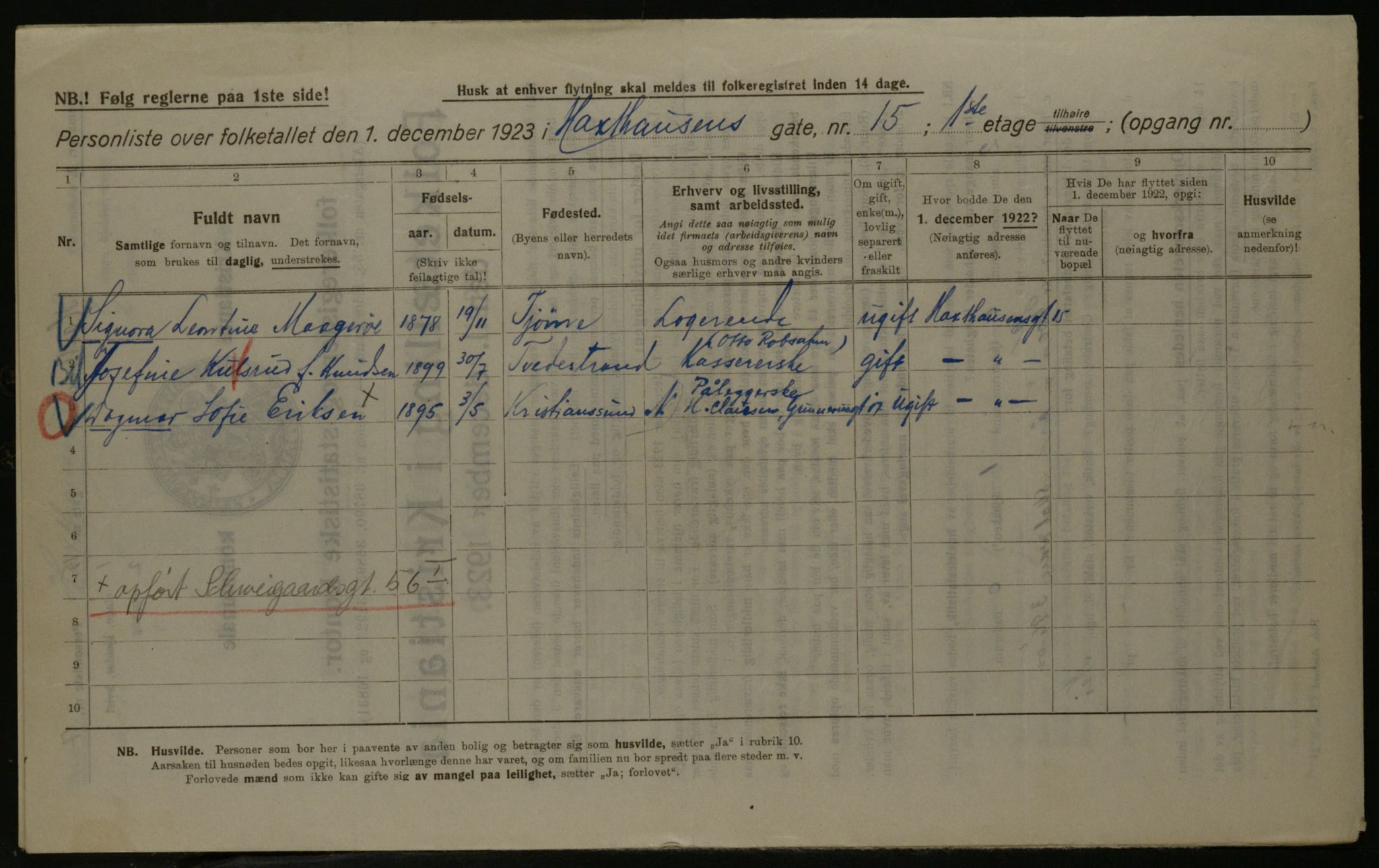 OBA, Kommunal folketelling 1.12.1923 for Kristiania, 1923, s. 39848