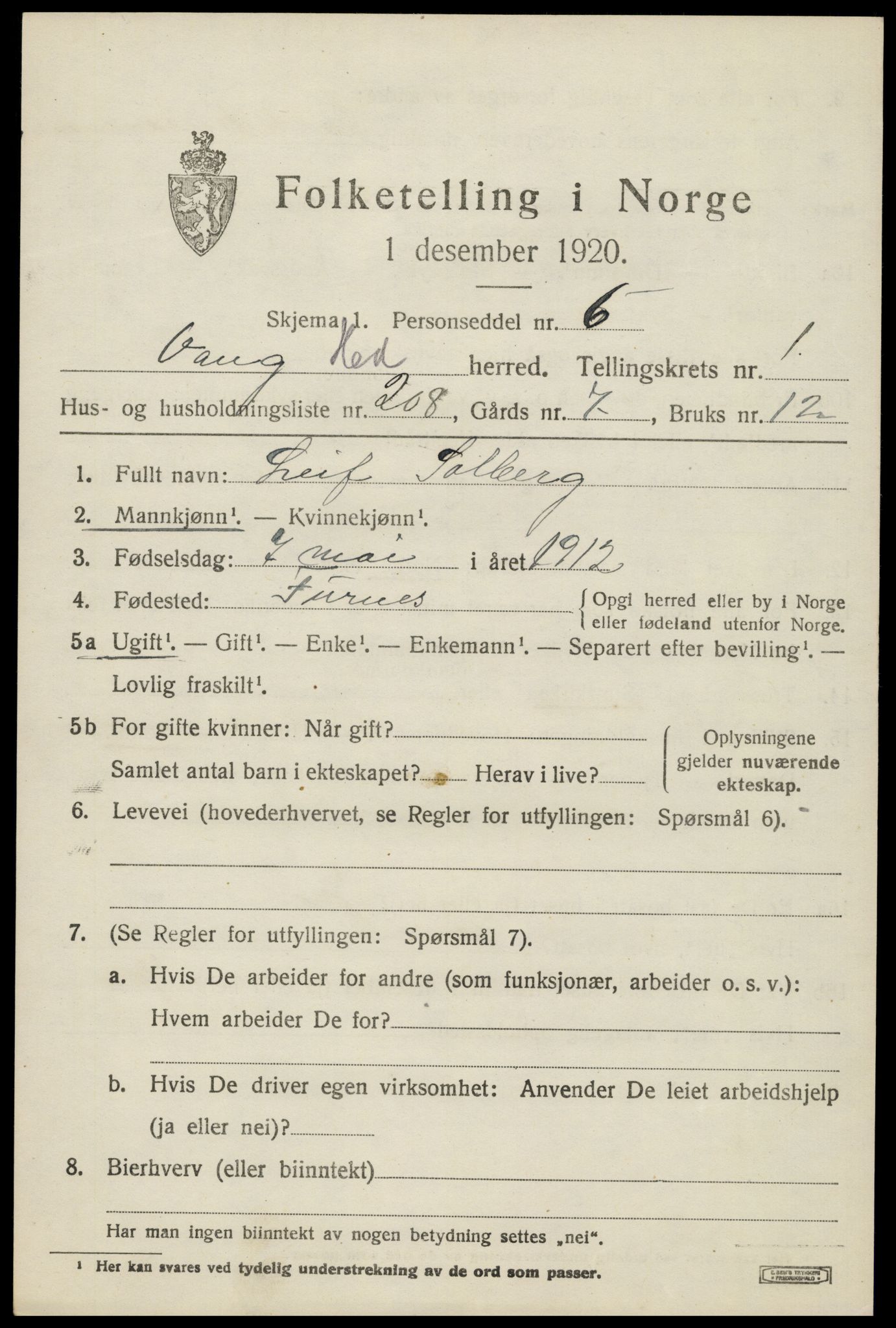 SAH, Folketelling 1920 for 0414 Vang herred, 1920, s. 5987