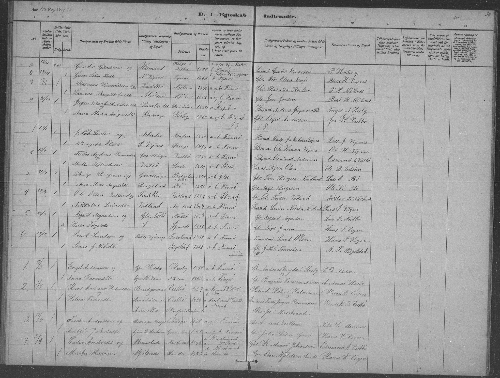 Finnøy sokneprestkontor, AV/SAST-A-101825/H/Ha/Hab/L0003: Klokkerbok nr. B 3, 1879-1899, s. 39