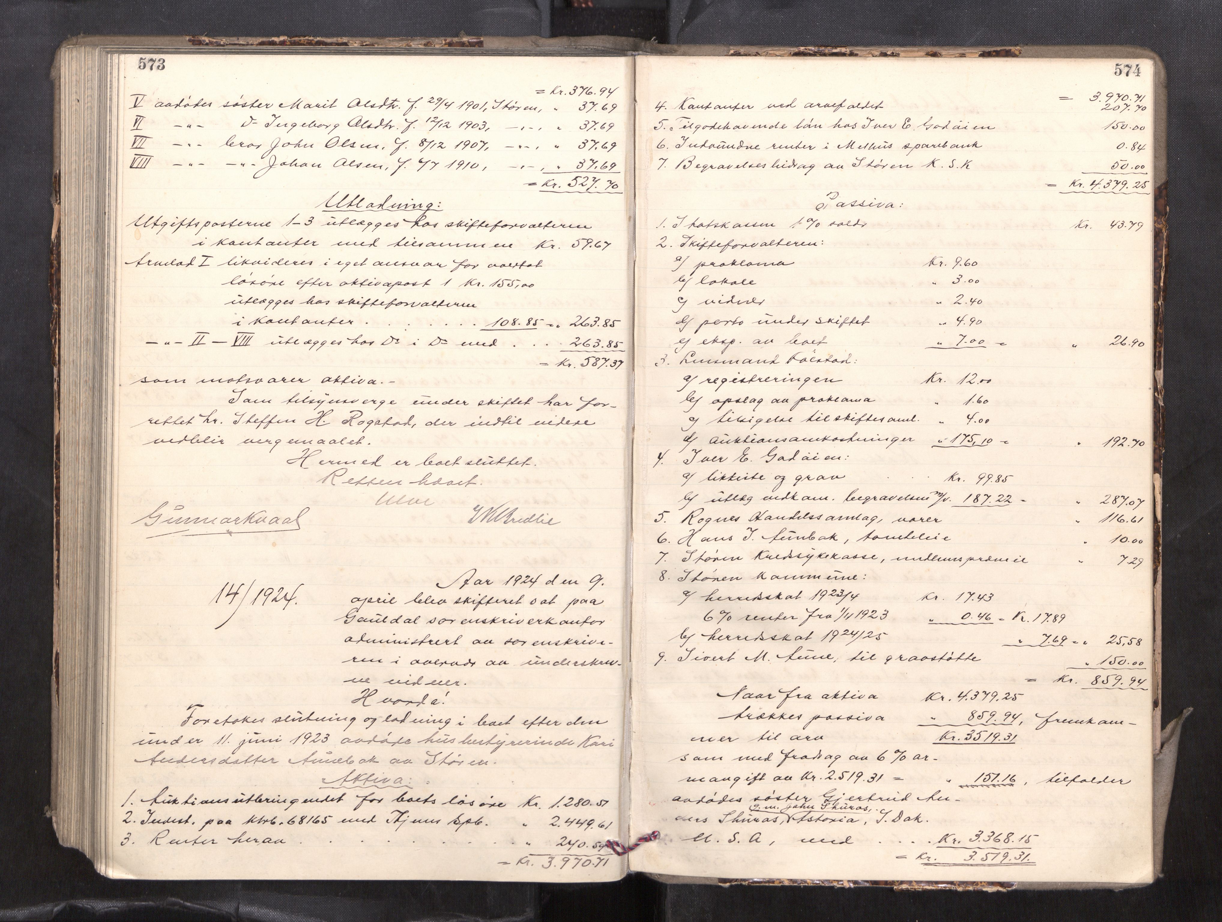 Gauldal sorenskriveri, AV/SAT-A-0014/1/3/3A/L0018: Skifteslutningsprotokoll  5, 1917-1924, s. 573-574