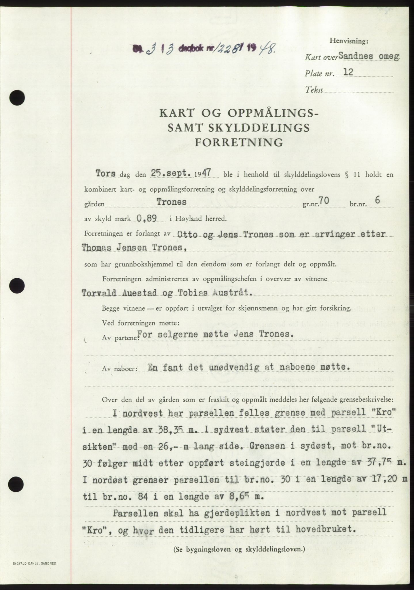 Jæren sorenskriveri, SAST/A-100310/03/G/Gba/L0098: Pantebok, 1948-1948, Dagboknr: 1228/1948