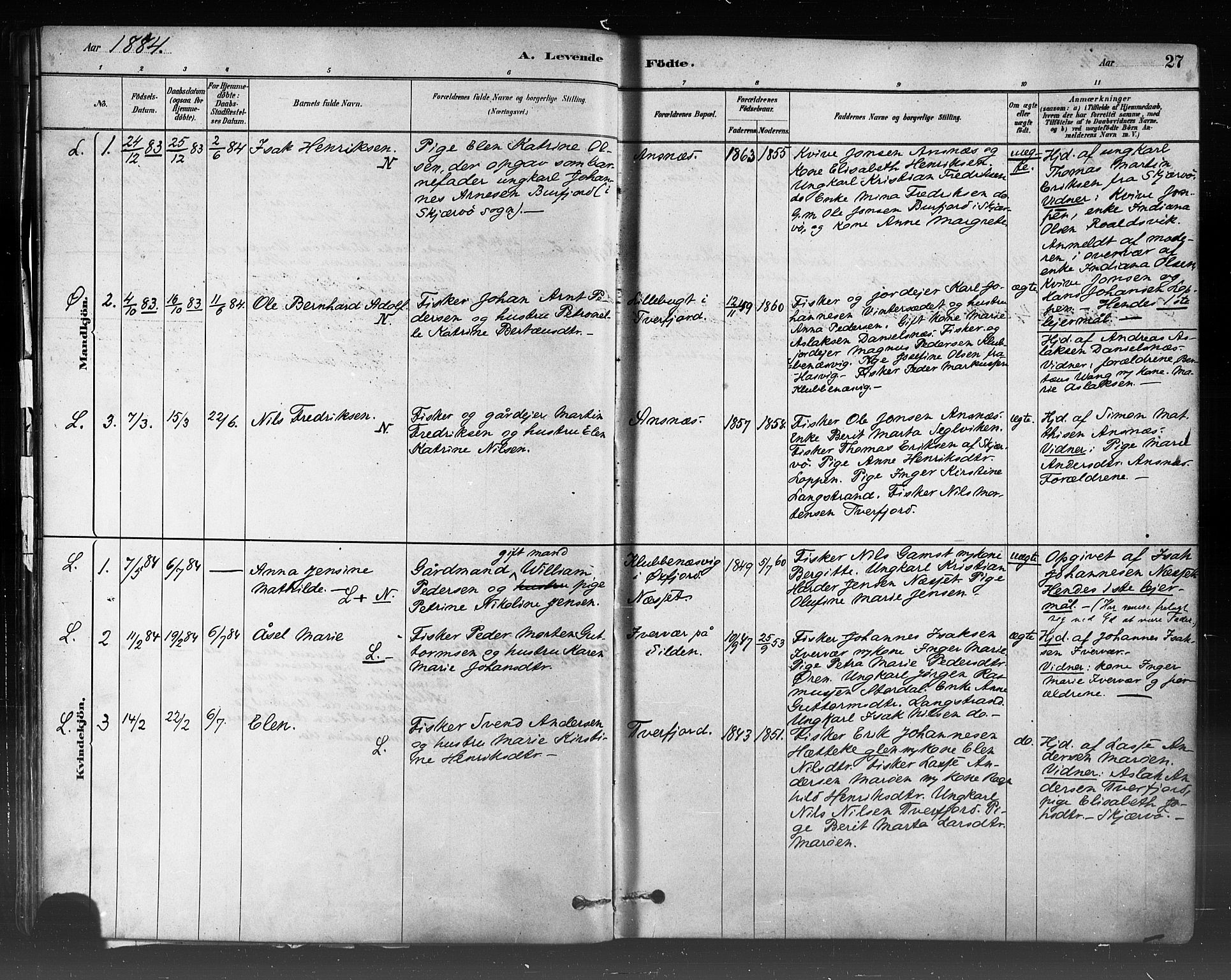 Loppa sokneprestkontor, AV/SATØ-S-1339/H/Ha/L0006kirke: Ministerialbok nr. 6, 1879-1895, s. 27