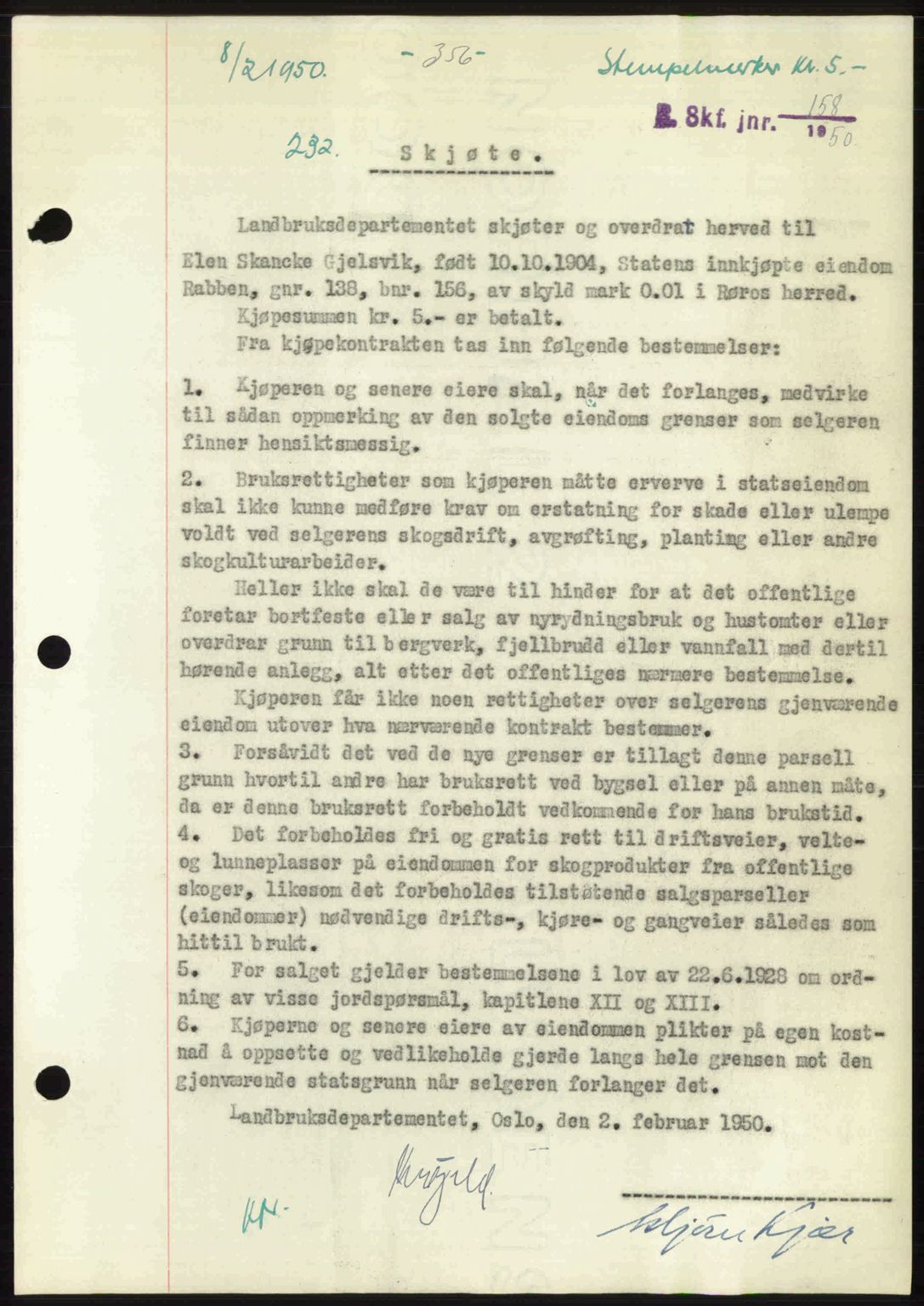 Gauldal sorenskriveri, SAT/A-0014/1/2/2C: Pantebok nr. A9, 1949-1950, Dagboknr: 232/1950