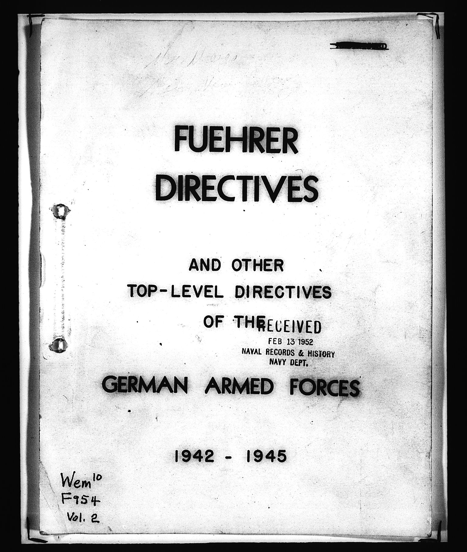 Documents Section, RA/RAFA-2200/V/L0089: Amerikansk mikrofilm "Captured German Documents".
Box No. 728.  FKA jnr. 569/1954., 1939-1945, s. 253