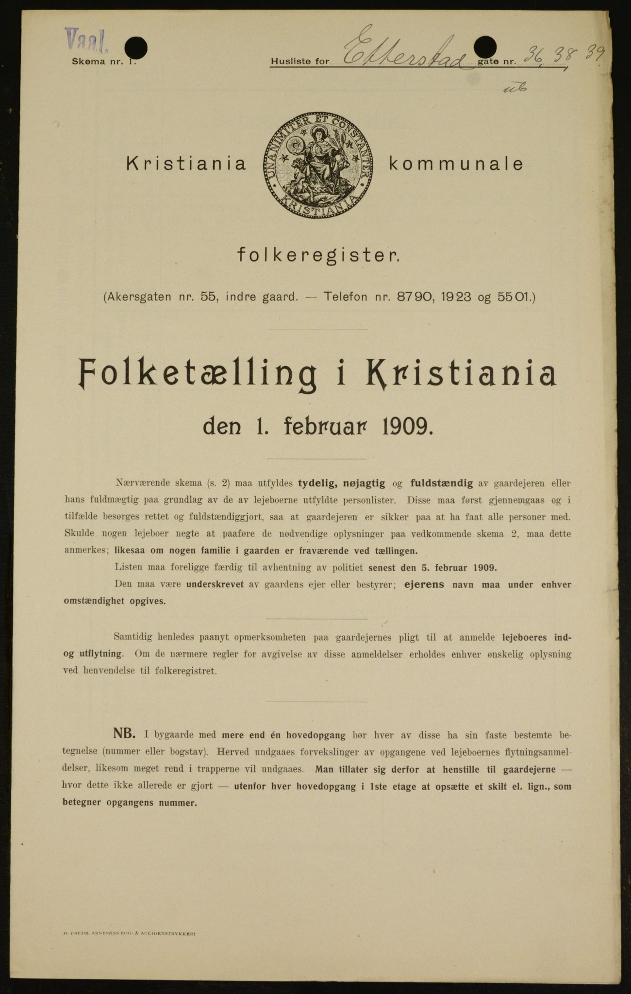 OBA, Kommunal folketelling 1.2.1909 for Kristiania kjøpstad, 1909, s. 20409