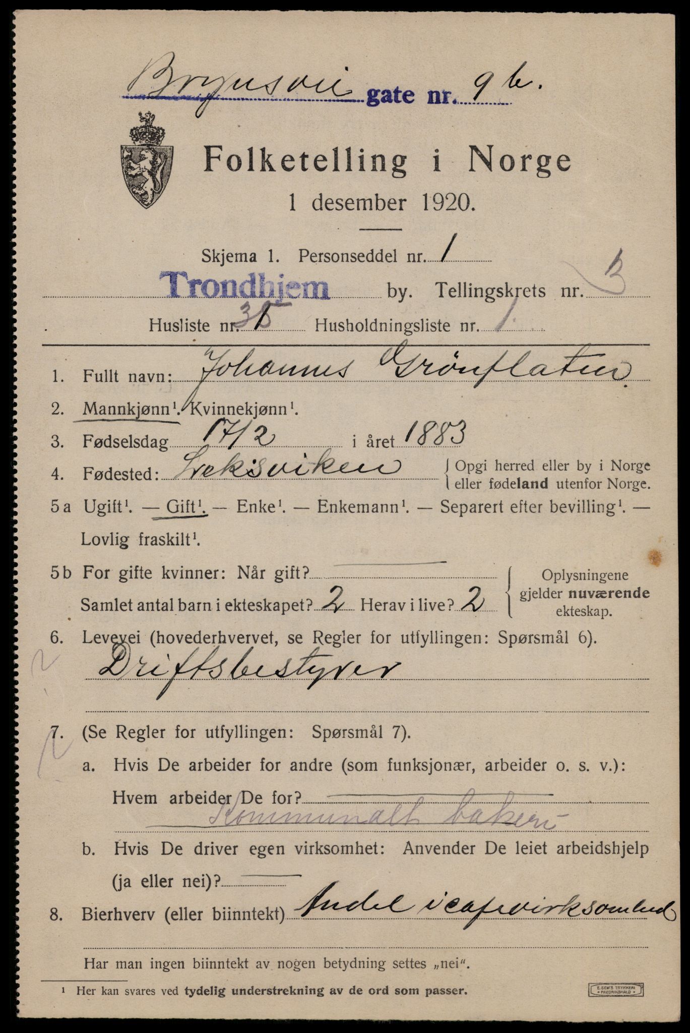 SAT, Folketelling 1920 for 1601 Trondheim kjøpstad, 1920, s. 36582