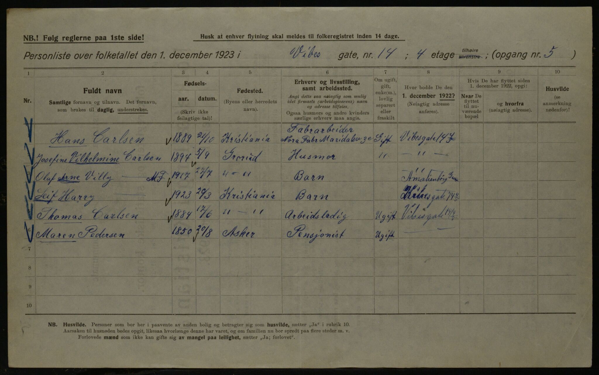 OBA, Kommunal folketelling 1.12.1923 for Kristiania, 1923, s. 135798