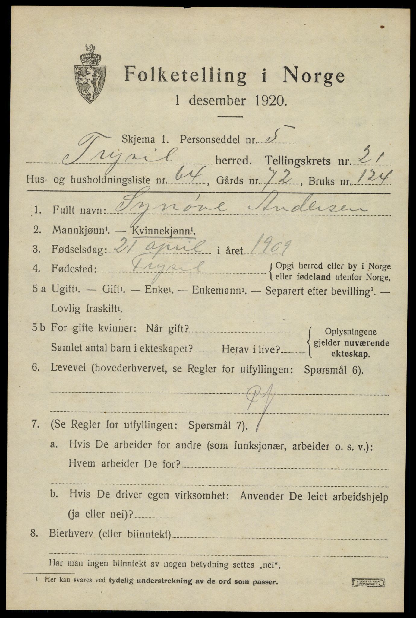 SAH, Folketelling 1920 for 0428 Trysil herred, 1920, s. 14535