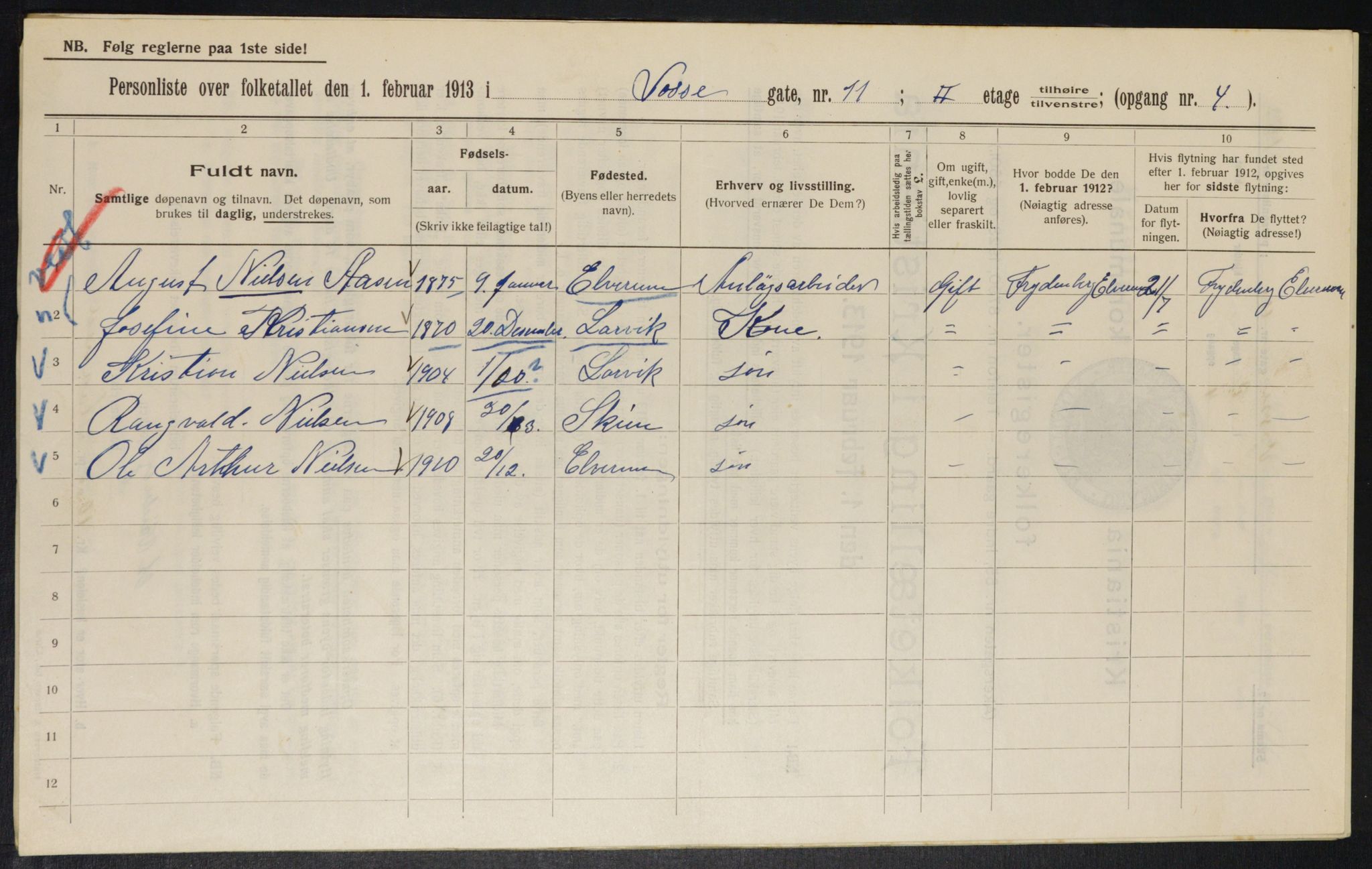 OBA, Kommunal folketelling 1.2.1913 for Kristiania, 1913, s. 125331