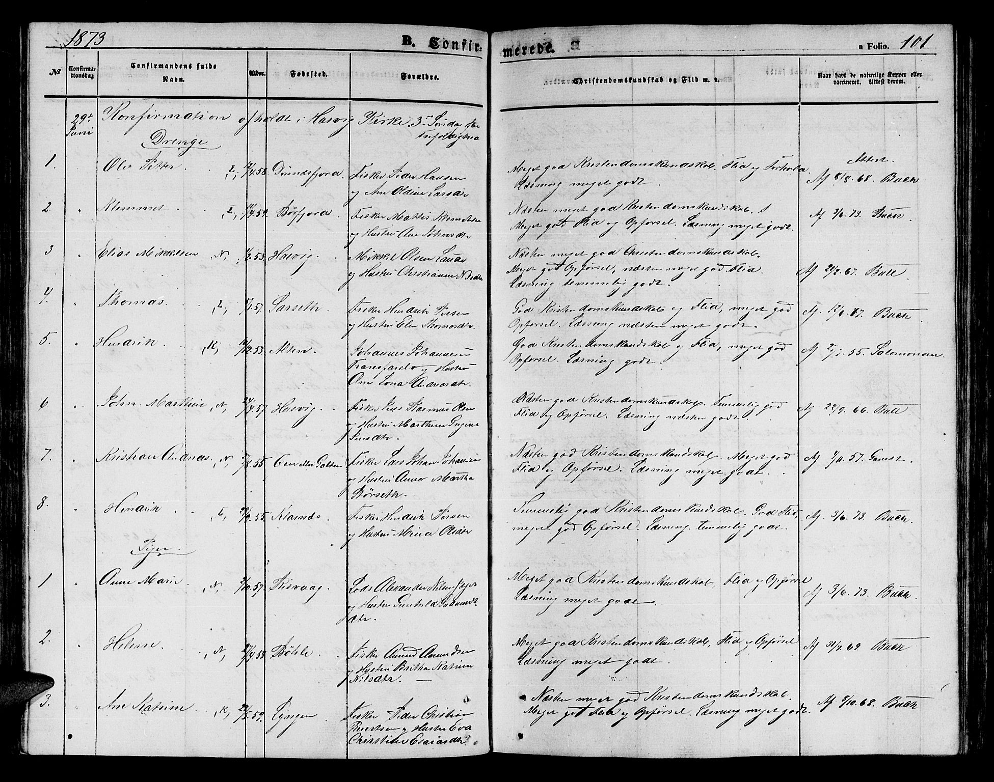 Loppa sokneprestkontor, AV/SATØ-S-1339/H/Hb/L0003klokker: Klokkerbok nr. 3, 1853-1880, s. 101