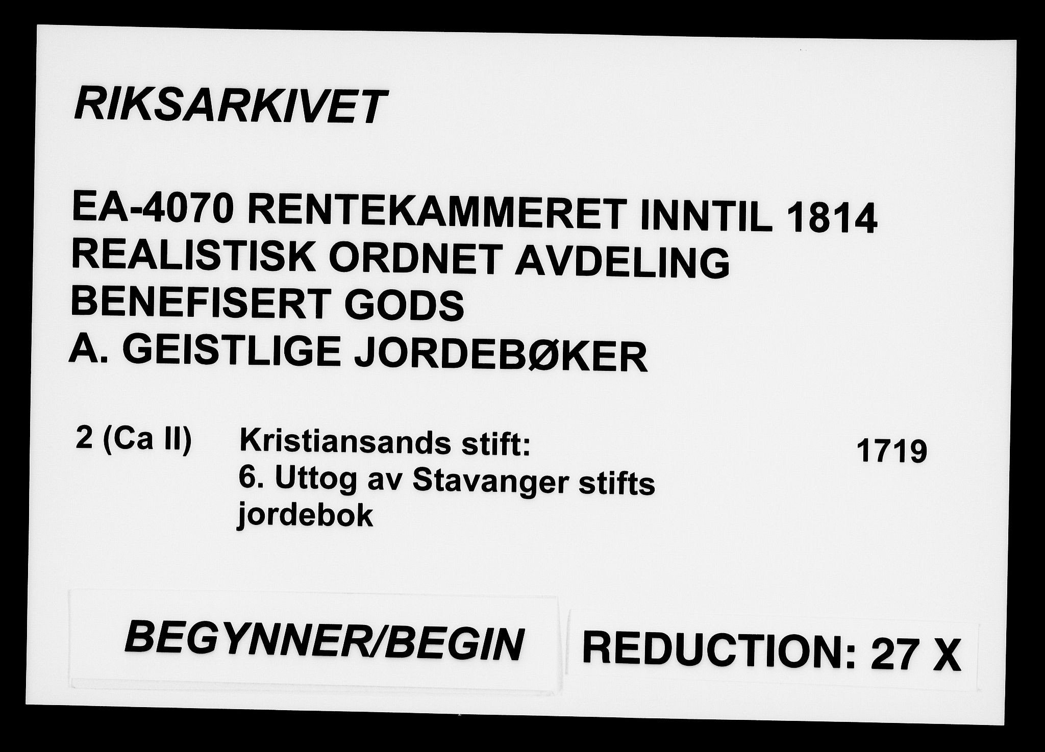 Rentekammeret inntil 1814, Realistisk ordnet avdeling, AV/RA-EA-4070/Fc/Fca/L0002/0007: [Ca II]  Kristiansand stift / Uttog av Stavanger stifts jordebok, 1719