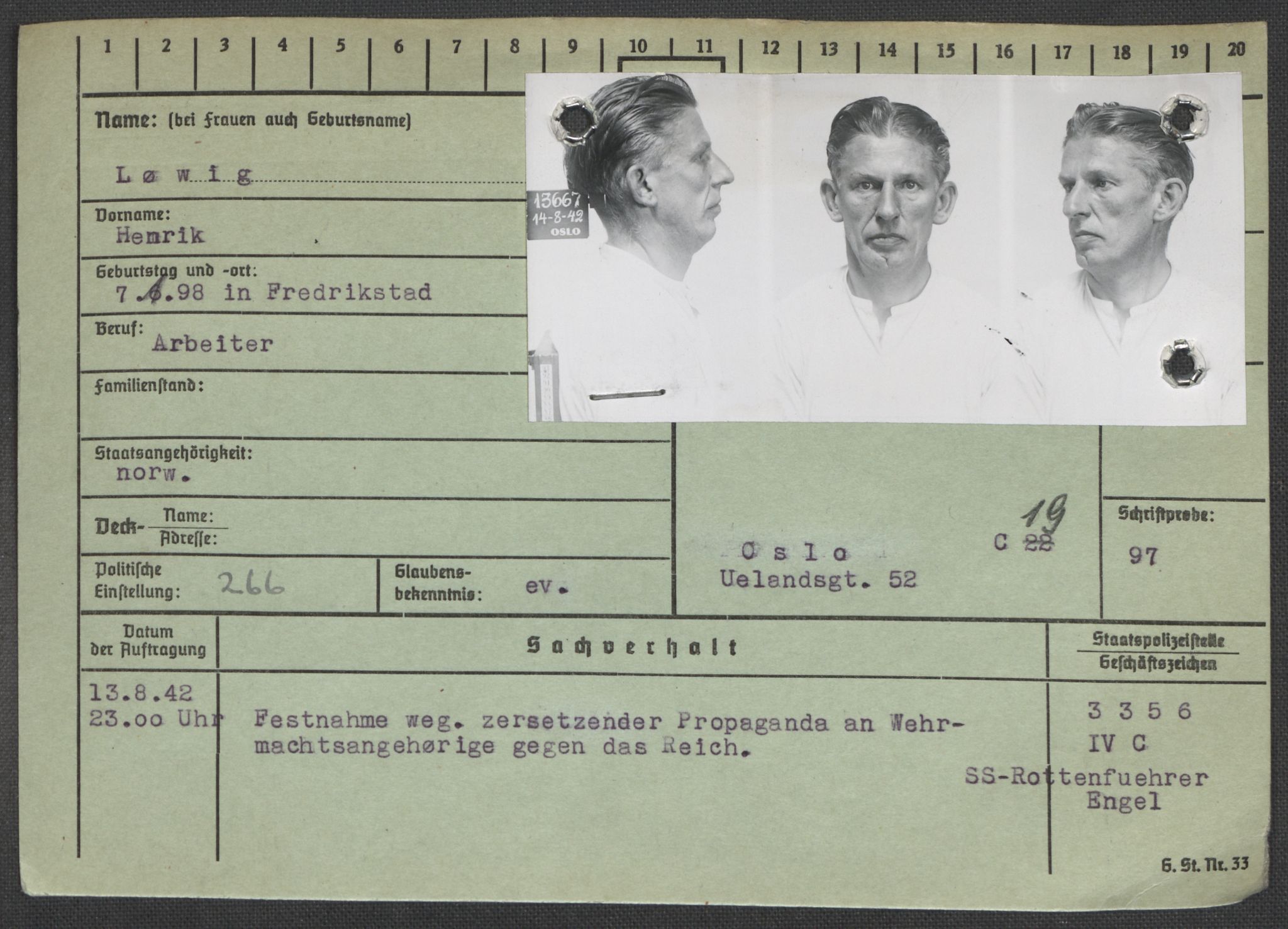 Befehlshaber der Sicherheitspolizei und des SD, RA/RAFA-5969/E/Ea/Eaa/L0007: Register over norske fanger i Møllergata 19: Lundb-N, 1940-1945, s. 196
