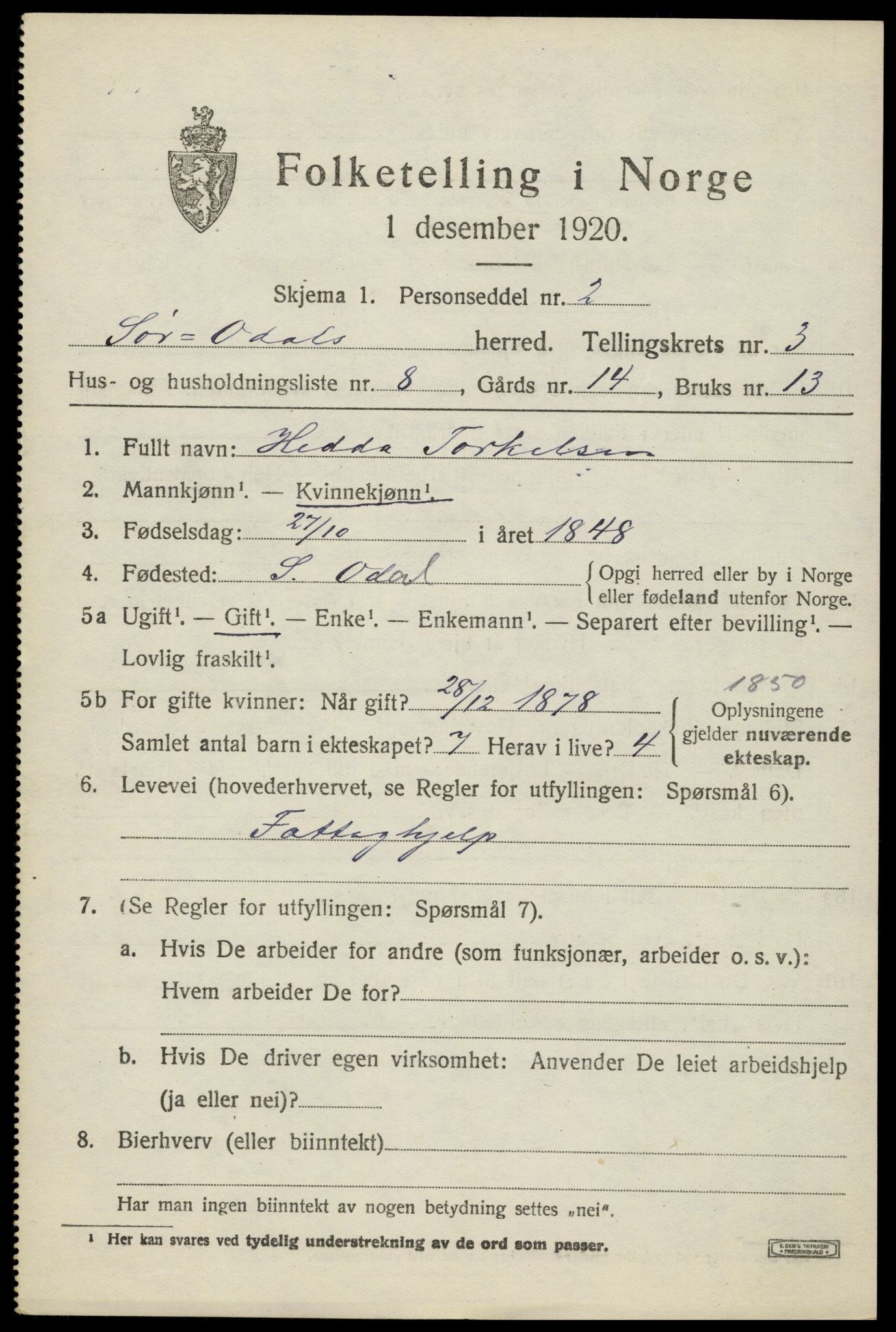 SAH, Folketelling 1920 for 0419 Sør-Odal herred, 1920, s. 4337