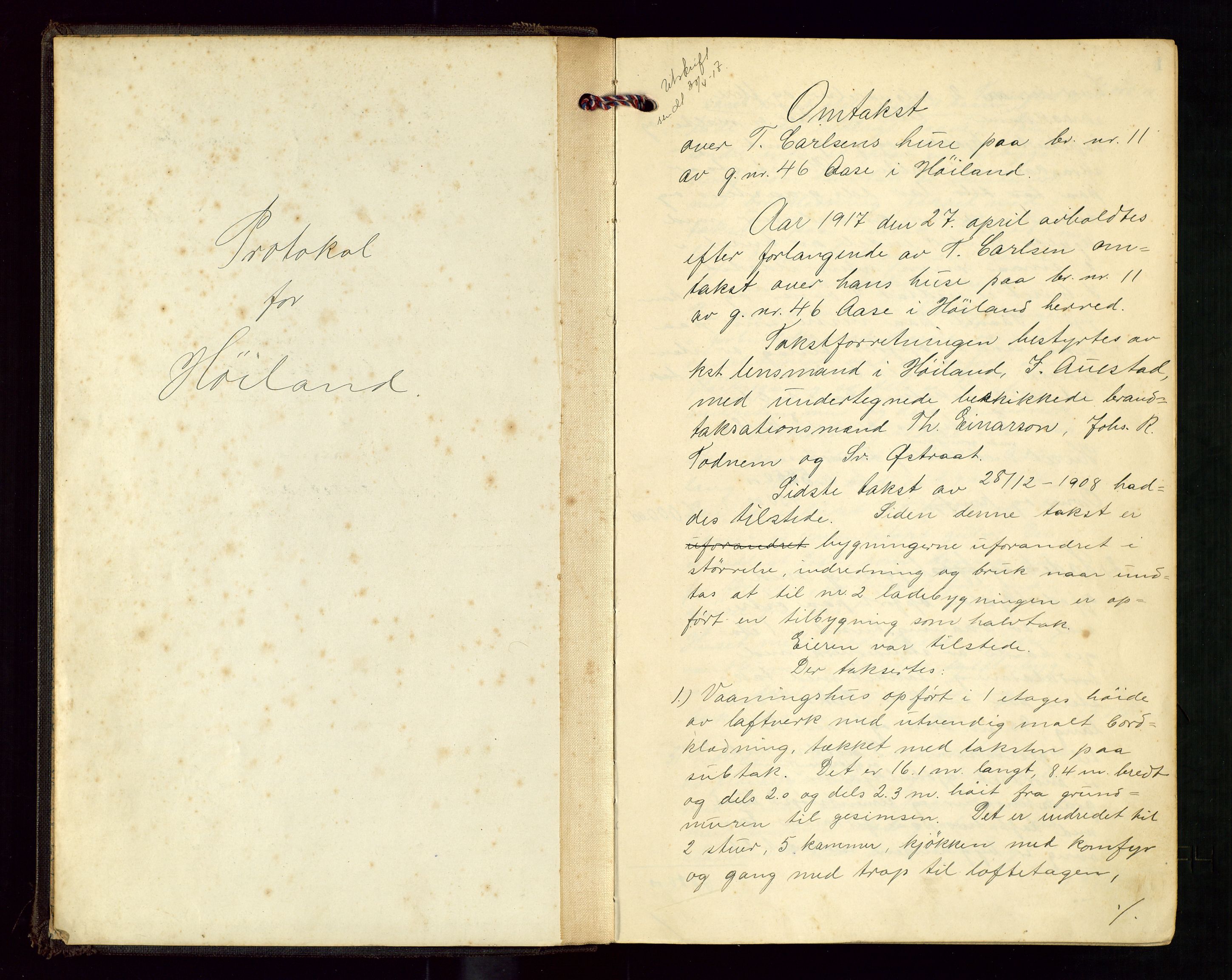 Høyland/Sandnes lensmannskontor, AV/SAST-A-100166/Goa/L0003: "Brandtakstprotokol", 1917-1925