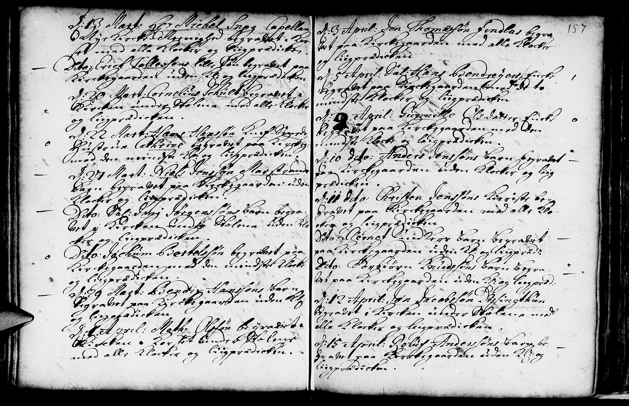 Nykirken Sokneprestembete, AV/SAB-A-77101/H/Haa/L0009: Ministerialbok nr. A 9, 1689-1759, s. 157