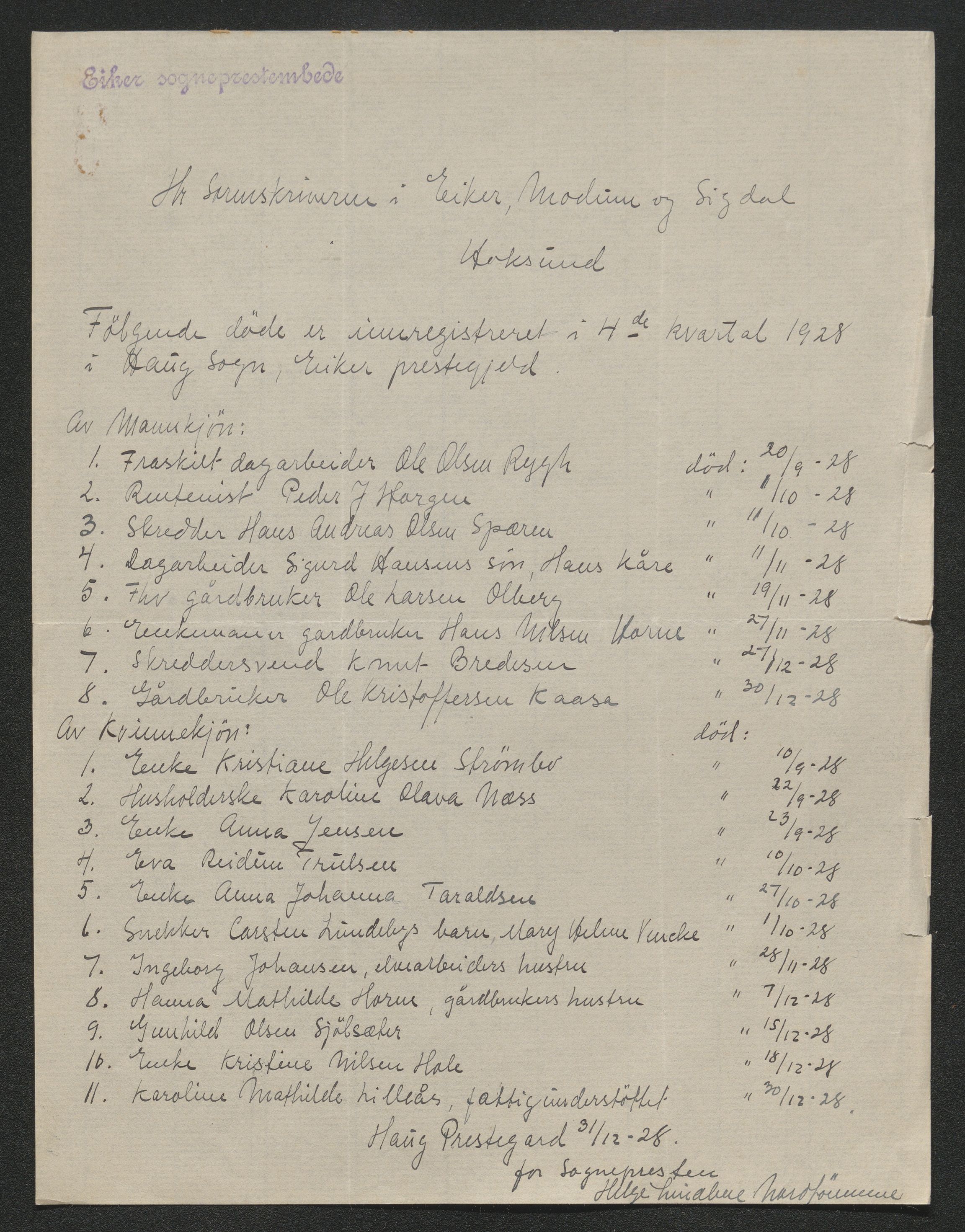 Eiker, Modum og Sigdal sorenskriveri, AV/SAKO-A-123/H/Ha/Hab/L0045: Dødsfallsmeldinger, 1928-1929, s. 441