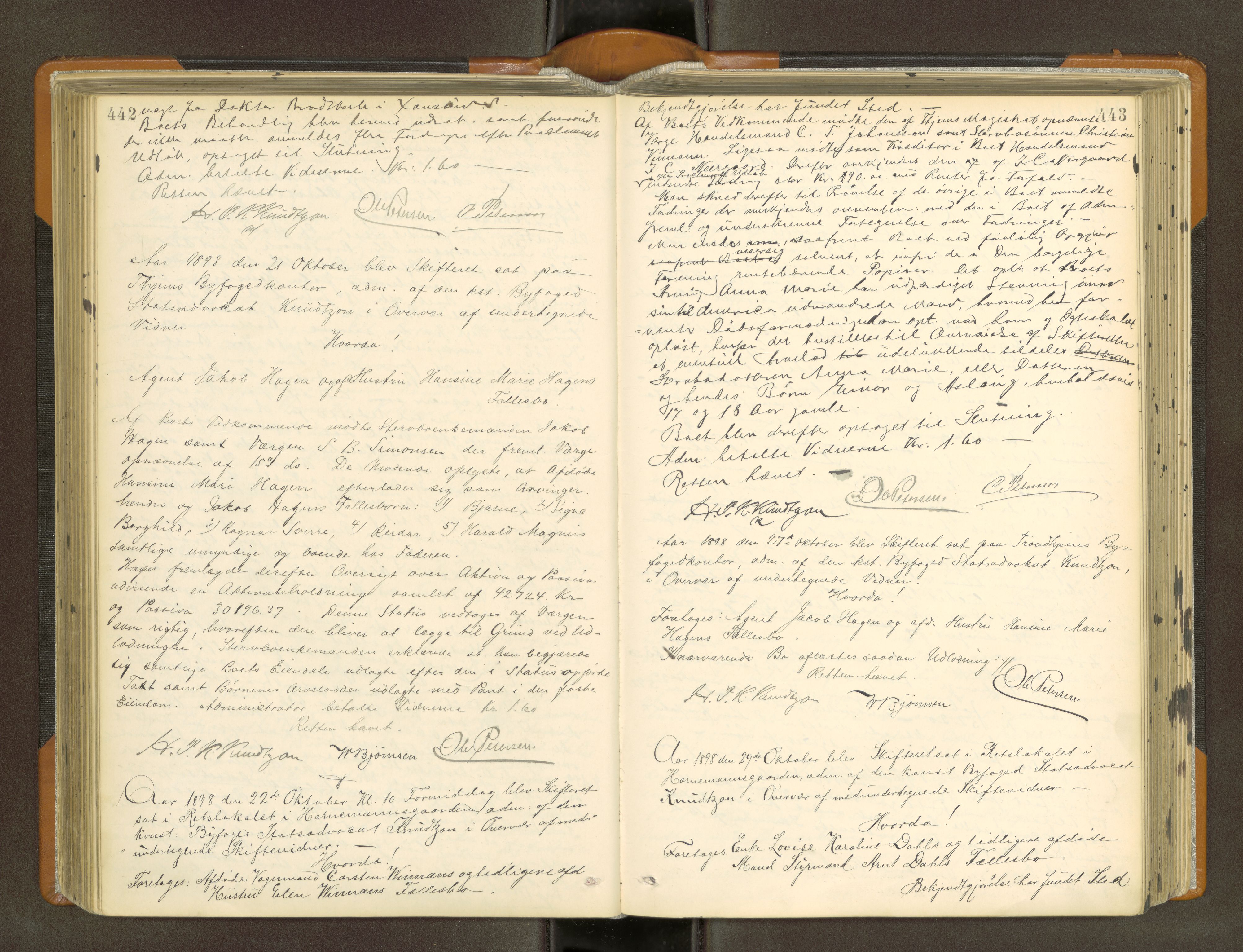 Trondheim byfogd, AV/SAT-A-0003/1/3/3B/L0012: Skiftebehandlingsprotokoll (u/ register) U, 1894-1902, s. 442-443