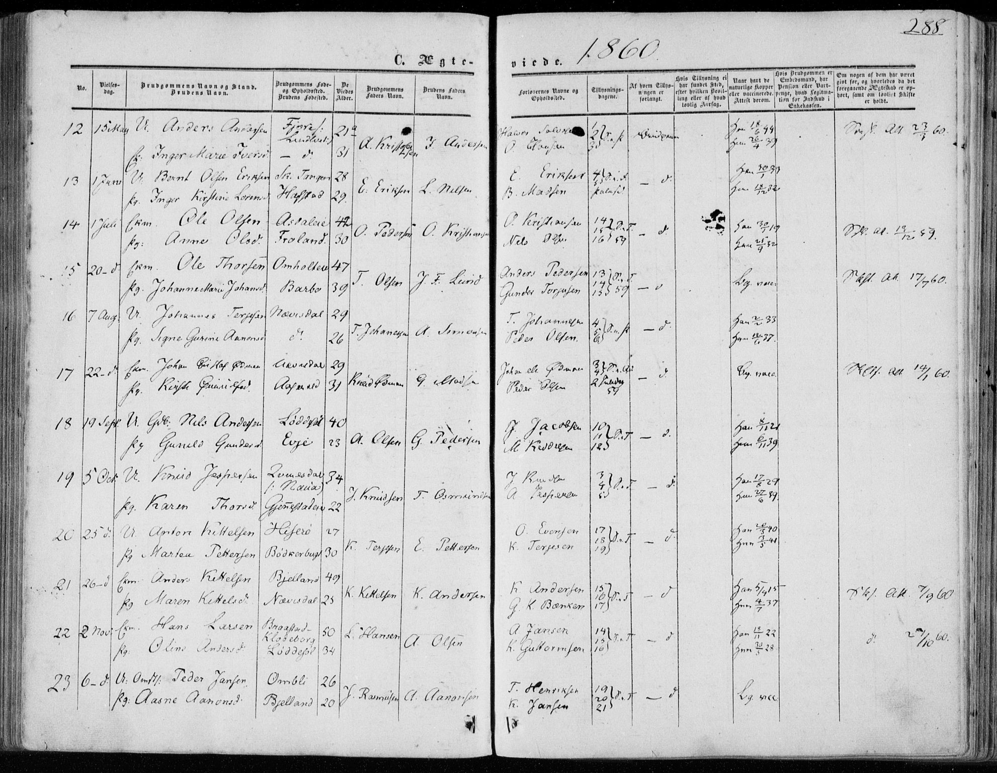 Øyestad sokneprestkontor, AV/SAK-1111-0049/F/Fa/L0015: Ministerialbok nr. A 15, 1857-1873, s. 288