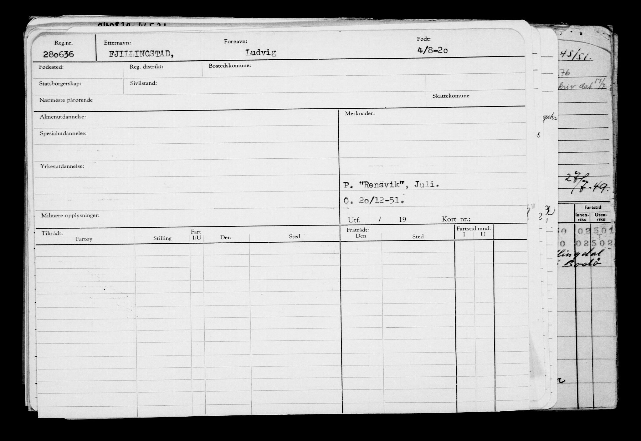 Direktoratet for sjømenn, AV/RA-S-3545/G/Gb/L0184: Hovedkort, 1920, s. 78