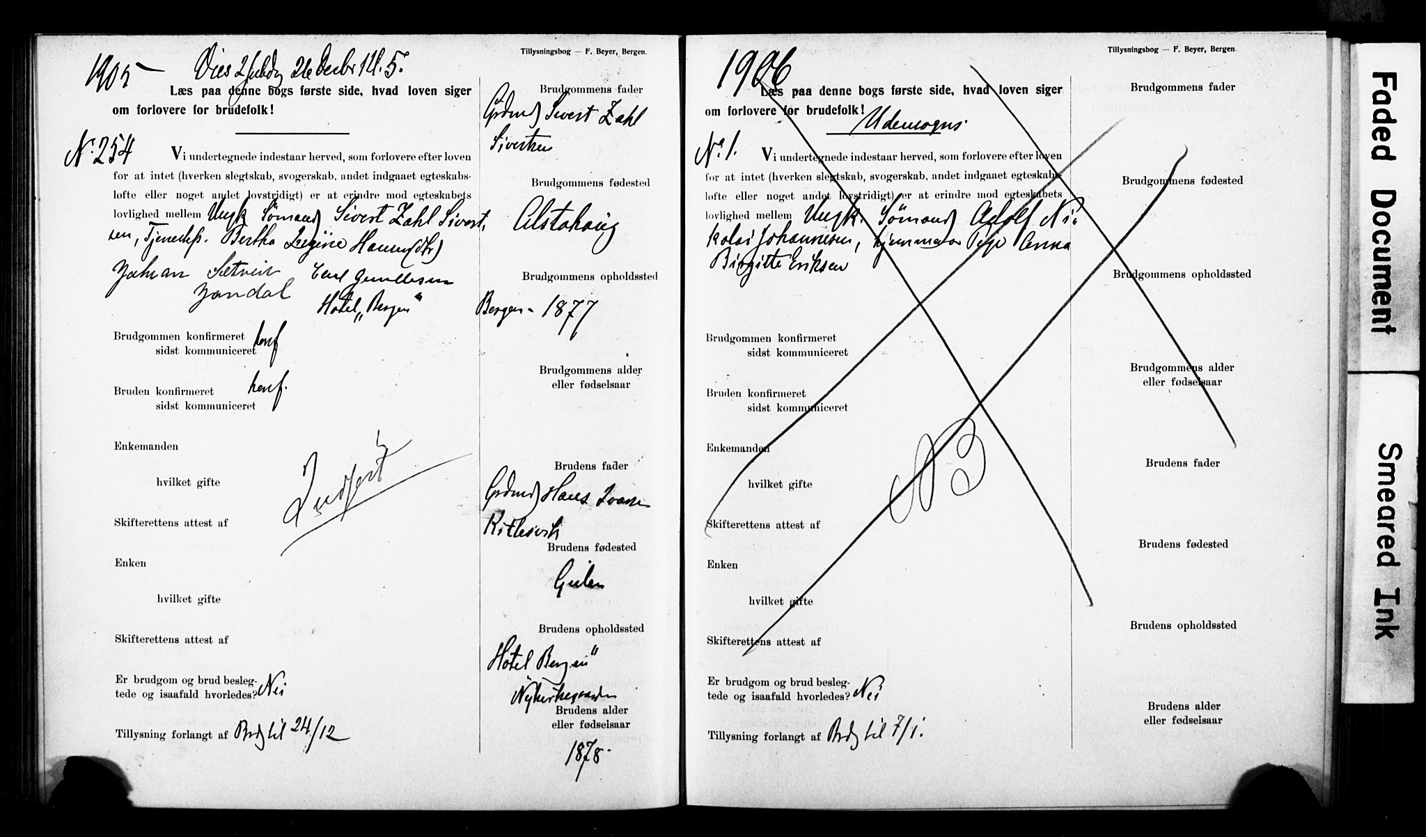 Nykirken Sokneprestembete, SAB/A-77101: Forlovererklæringer nr. II.5.4, 1904-1907, s. 190