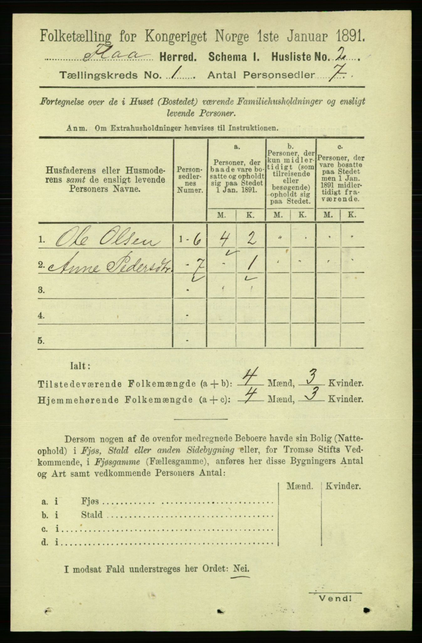 RA, Folketelling 1891 for 1652 Flå herred, 1891, s. 12