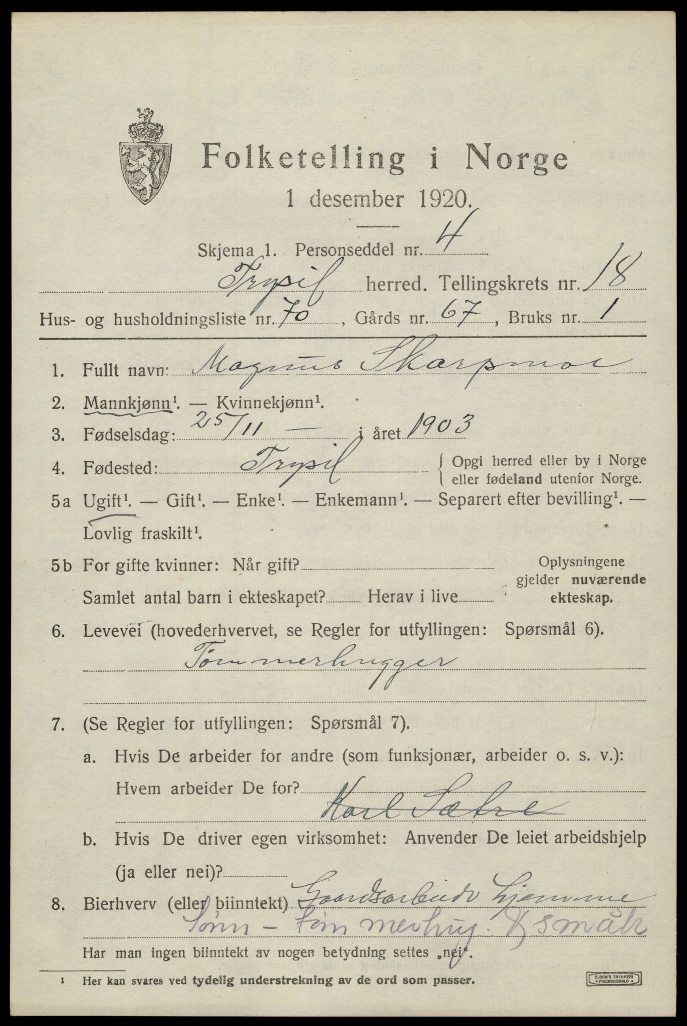 SAH, Folketelling 1920 for 0428 Trysil herred, 1920, s. 12613