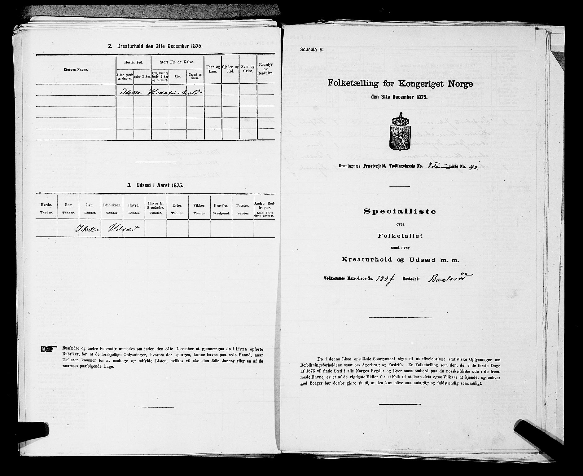 SAKO, Folketelling 1875 for 0726P Brunlanes prestegjeld, 1875, s. 885