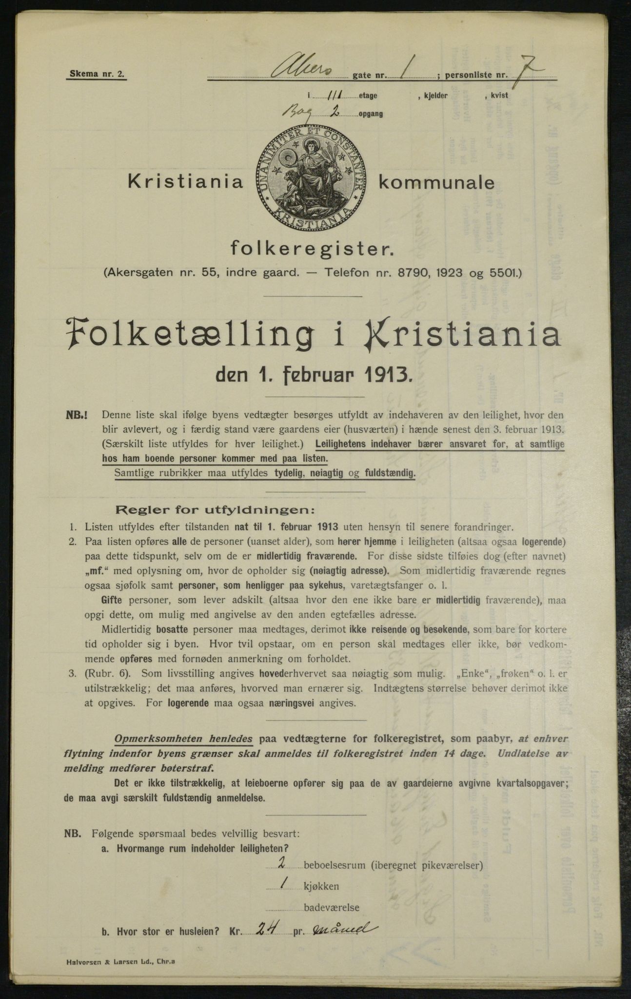 OBA, Kommunal folketelling 1.2.1913 for Kristiania, 1913, s. 311