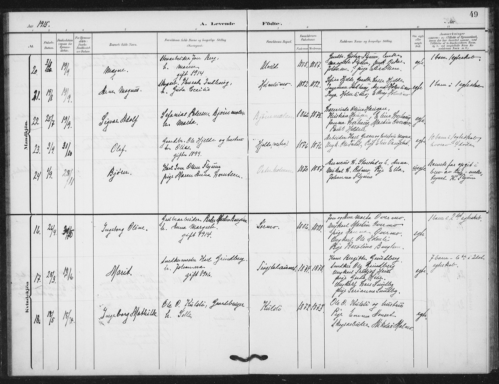 Ministerialprotokoller, klokkerbøker og fødselsregistre - Nord-Trøndelag, AV/SAT-A-1458/724/L0264: Ministerialbok nr. 724A02, 1908-1915, s. 49