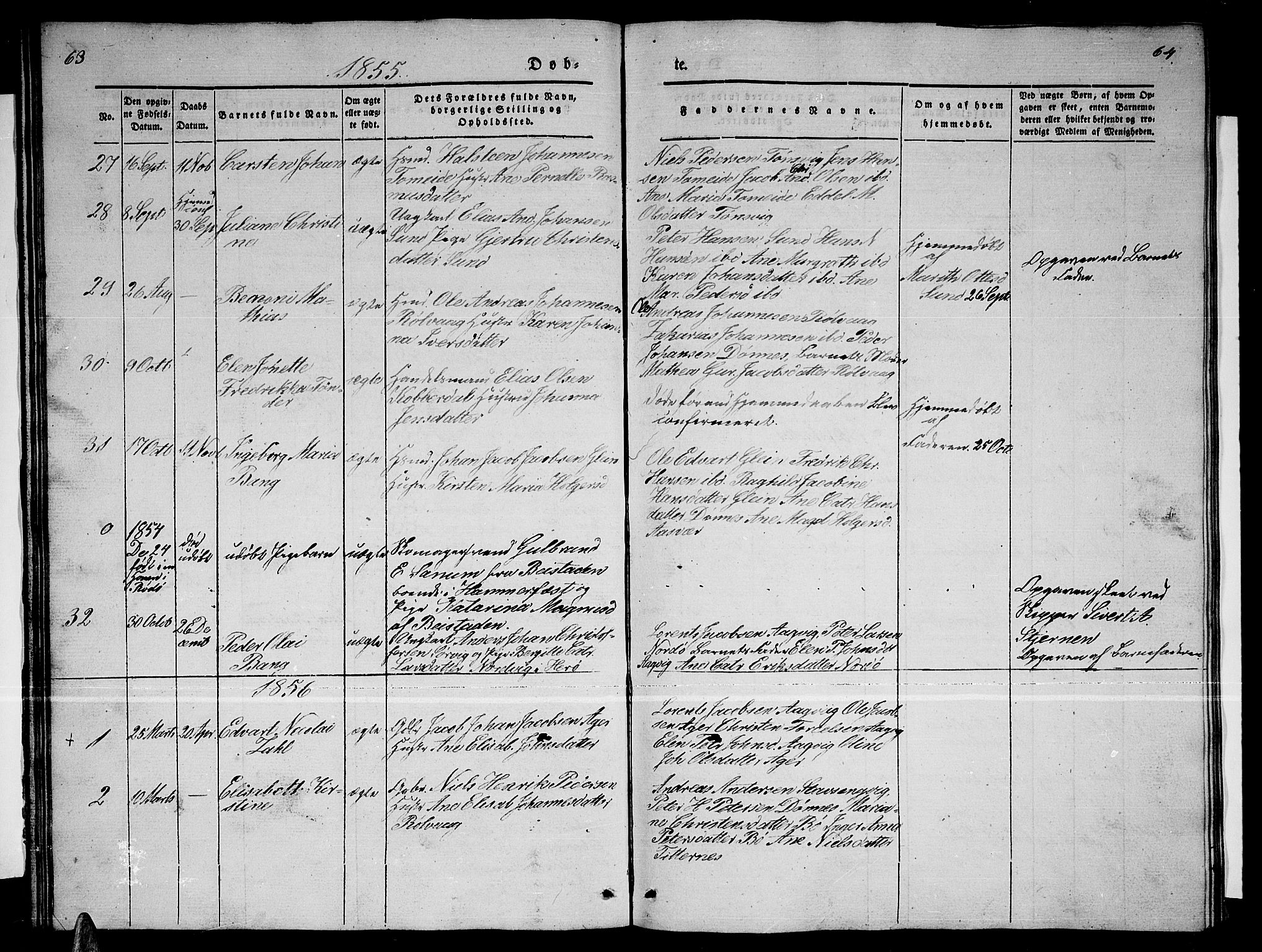 Ministerialprotokoller, klokkerbøker og fødselsregistre - Nordland, AV/SAT-A-1459/835/L0530: Klokkerbok nr. 835C02, 1842-1865, s. 63-64