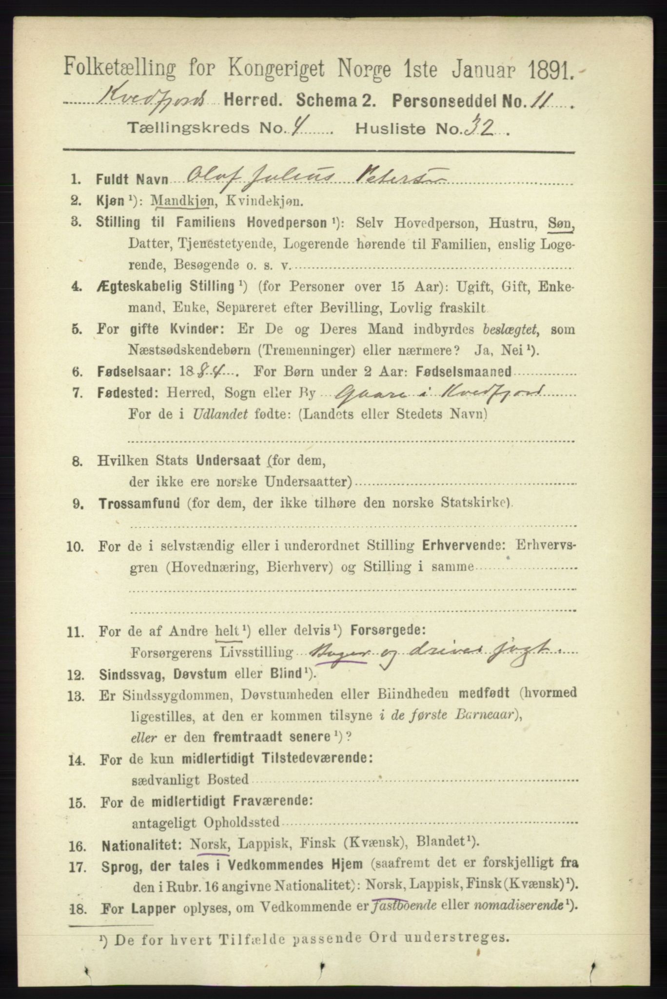 RA, Folketelling 1891 for 1911 Kvæfjord herred, 1891, s. 2109