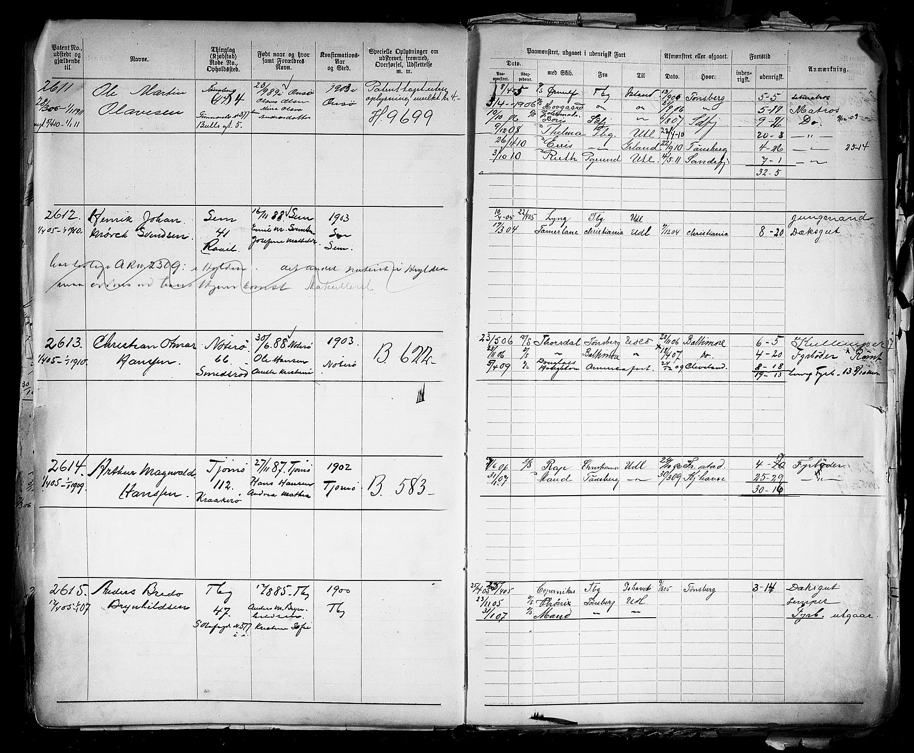 Tønsberg innrulleringskontor, SAKO/A-786/F/Fb/L0005: Annotasjonsrulle Patent nr. 2401-4080, 1904-1910, s. 45