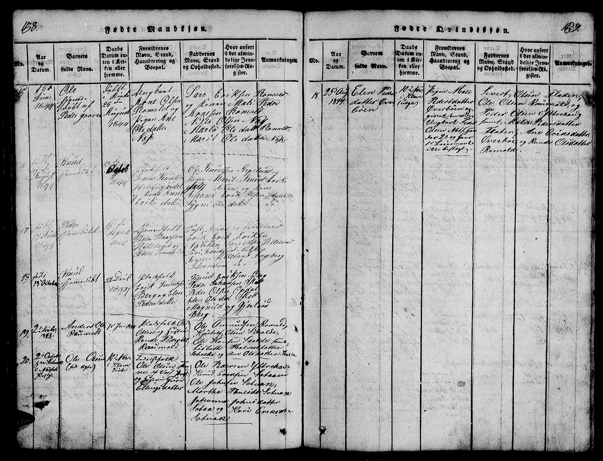 Ministerialprotokoller, klokkerbøker og fødselsregistre - Møre og Romsdal, AV/SAT-A-1454/557/L0683: Klokkerbok nr. 557C01, 1818-1862, s. 158-159