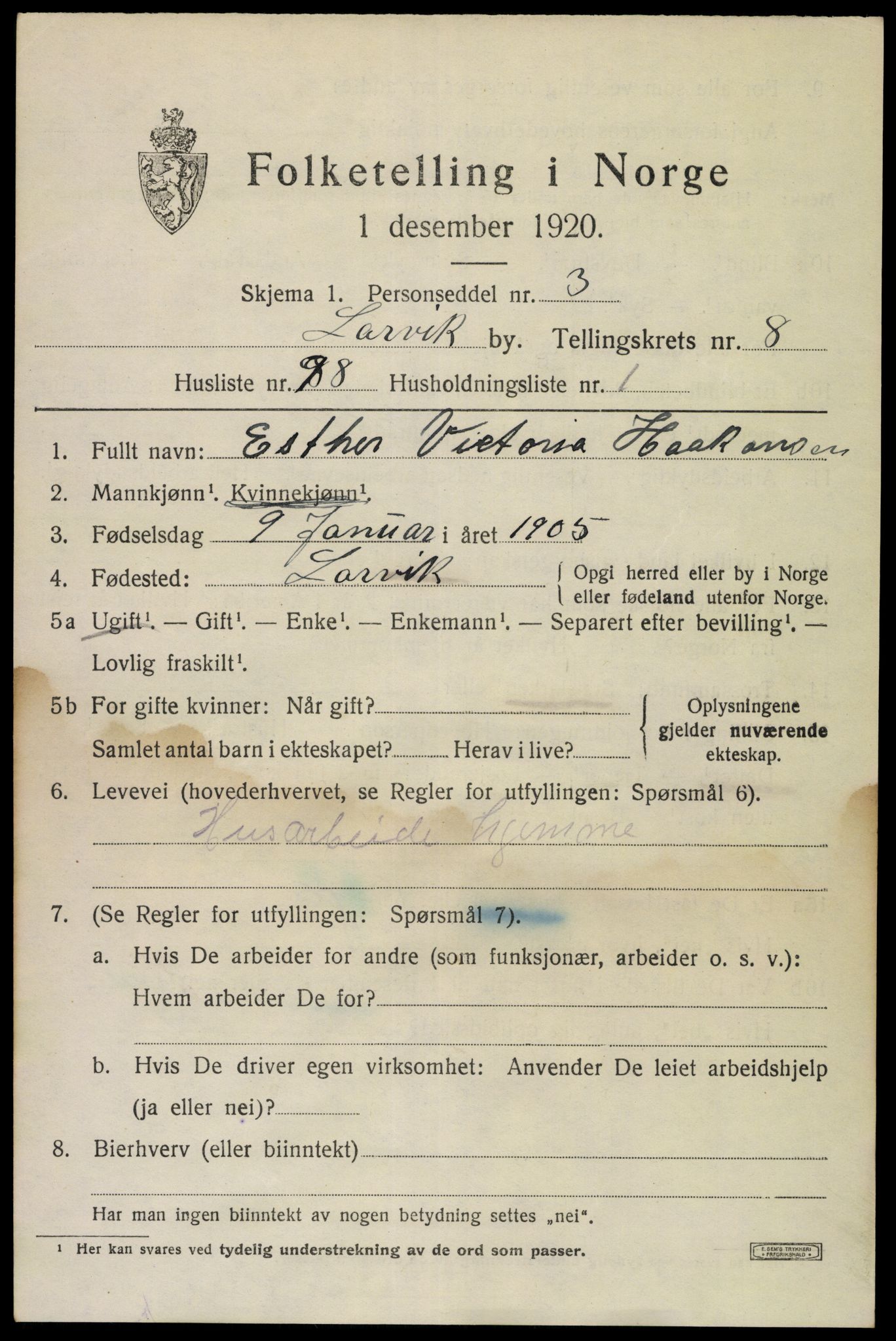 SAKO, Folketelling 1920 for 0707 Larvik kjøpstad, 1920, s. 24258