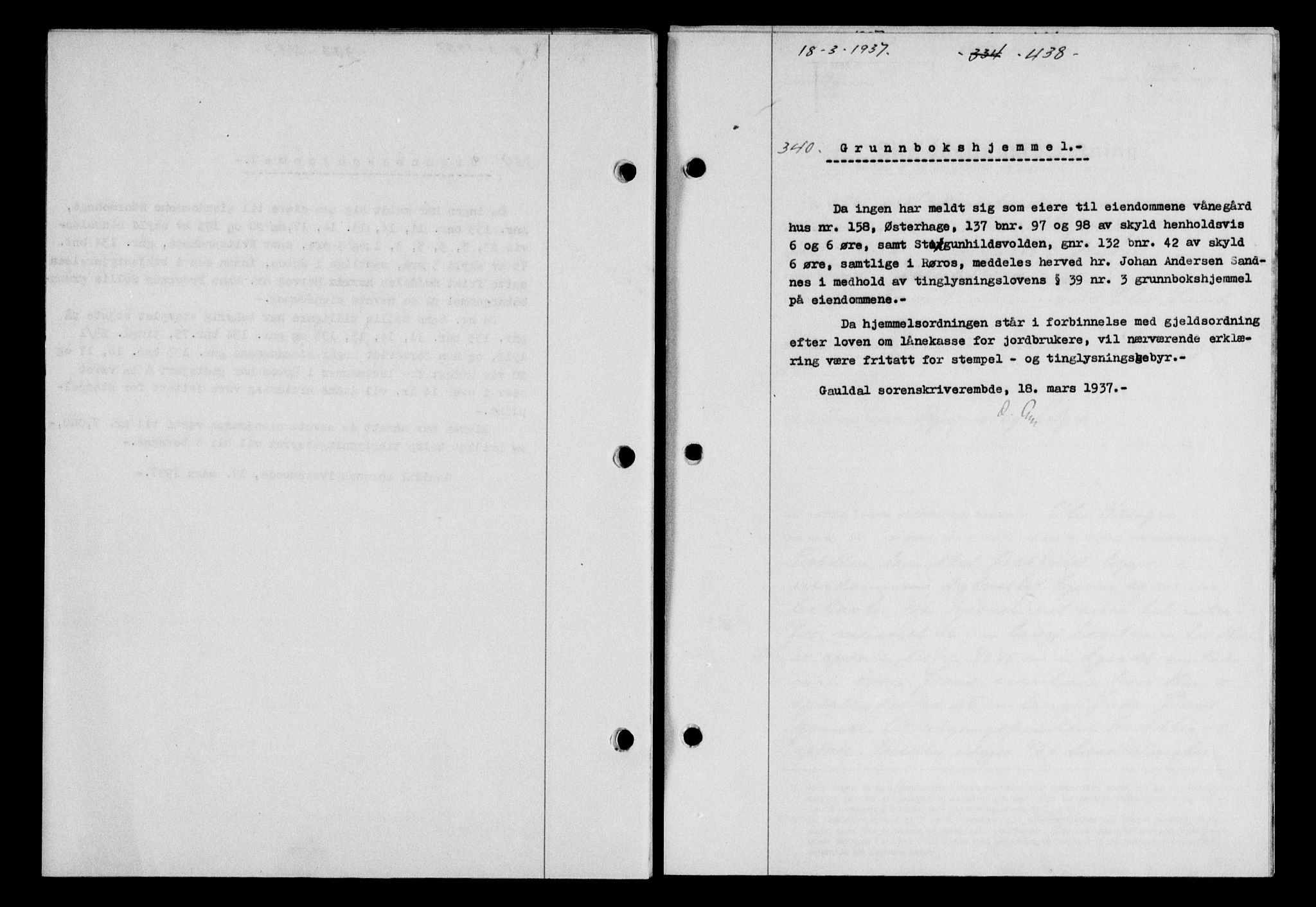 Gauldal sorenskriveri, SAT/A-0014/1/2/2C/L0047: Pantebok nr. 50-51, 1937-1937, Dagboknr: 340/1937
