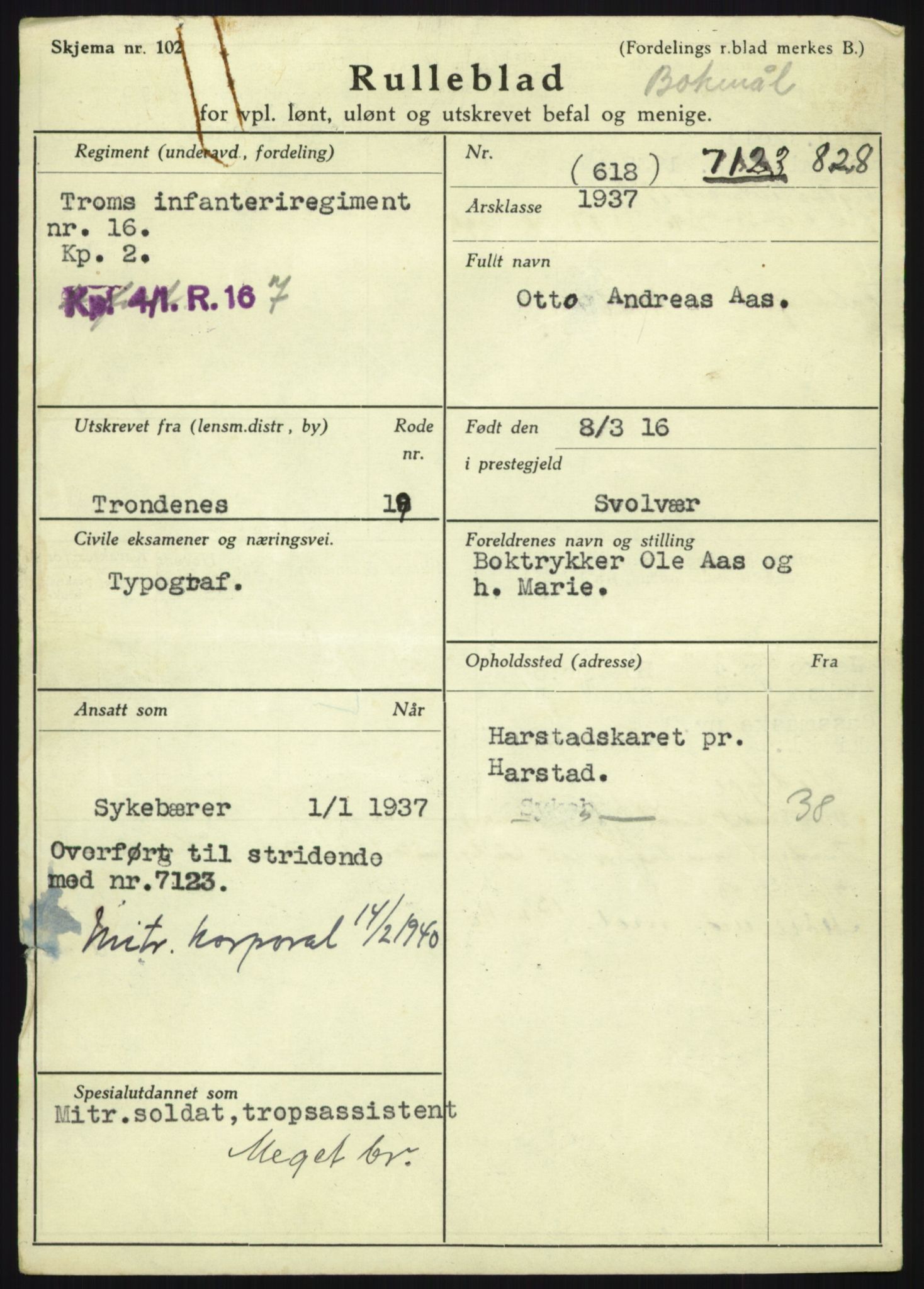 Forsvaret, Troms infanteriregiment nr. 16, AV/RA-RAFA-3146/P/Pa/L0021: Rulleblad for regimentets menige mannskaper, årsklasse 1937, 1937, s. 1233