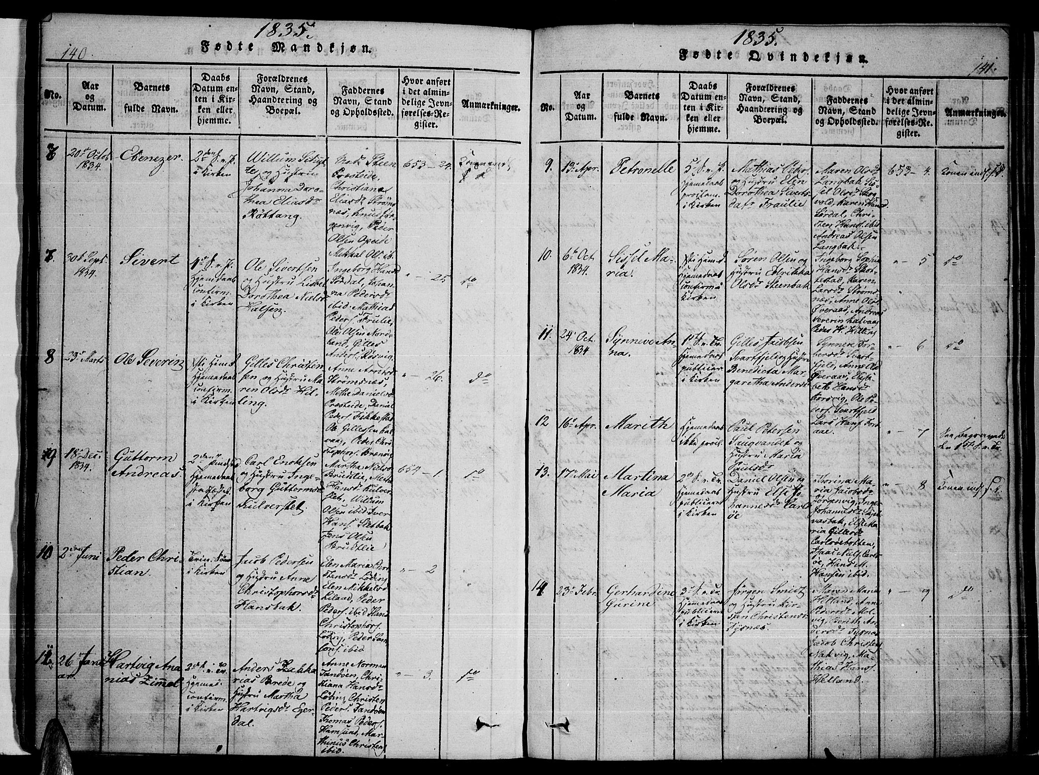 Ministerialprotokoller, klokkerbøker og fødselsregistre - Nordland, SAT/A-1459/859/L0842: Ministerialbok nr. 859A02, 1821-1839, s. 140-141