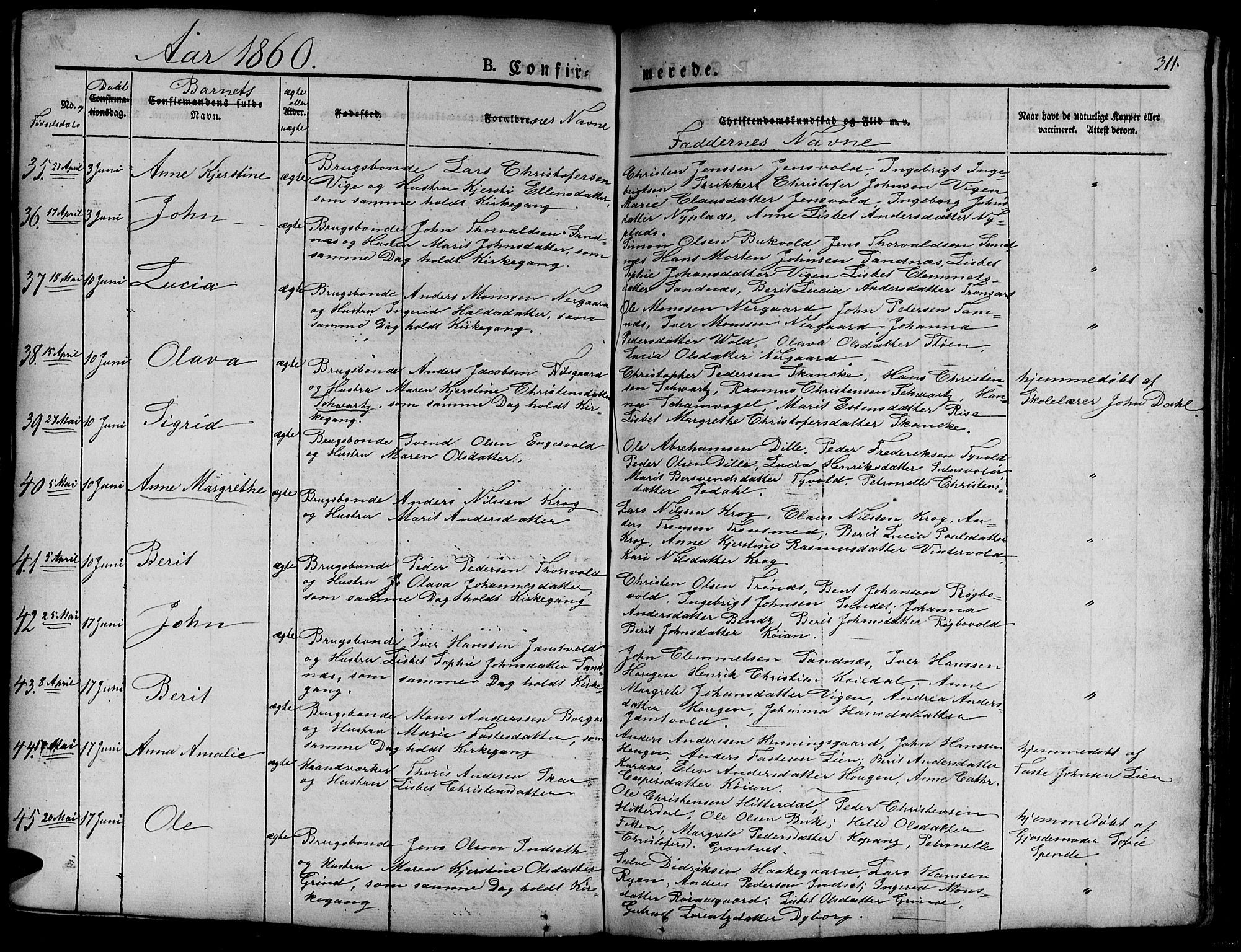 Ministerialprotokoller, klokkerbøker og fødselsregistre - Sør-Trøndelag, SAT/A-1456/681/L0938: Klokkerbok nr. 681C02, 1829-1879, s. 311