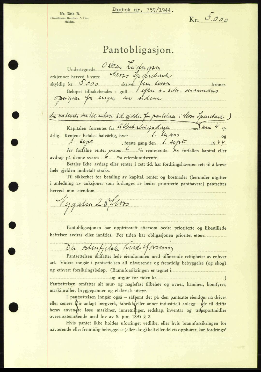 Moss sorenskriveri, SAO/A-10168: Pantebok nr. B13, 1943-1945, Dagboknr: 759/1944