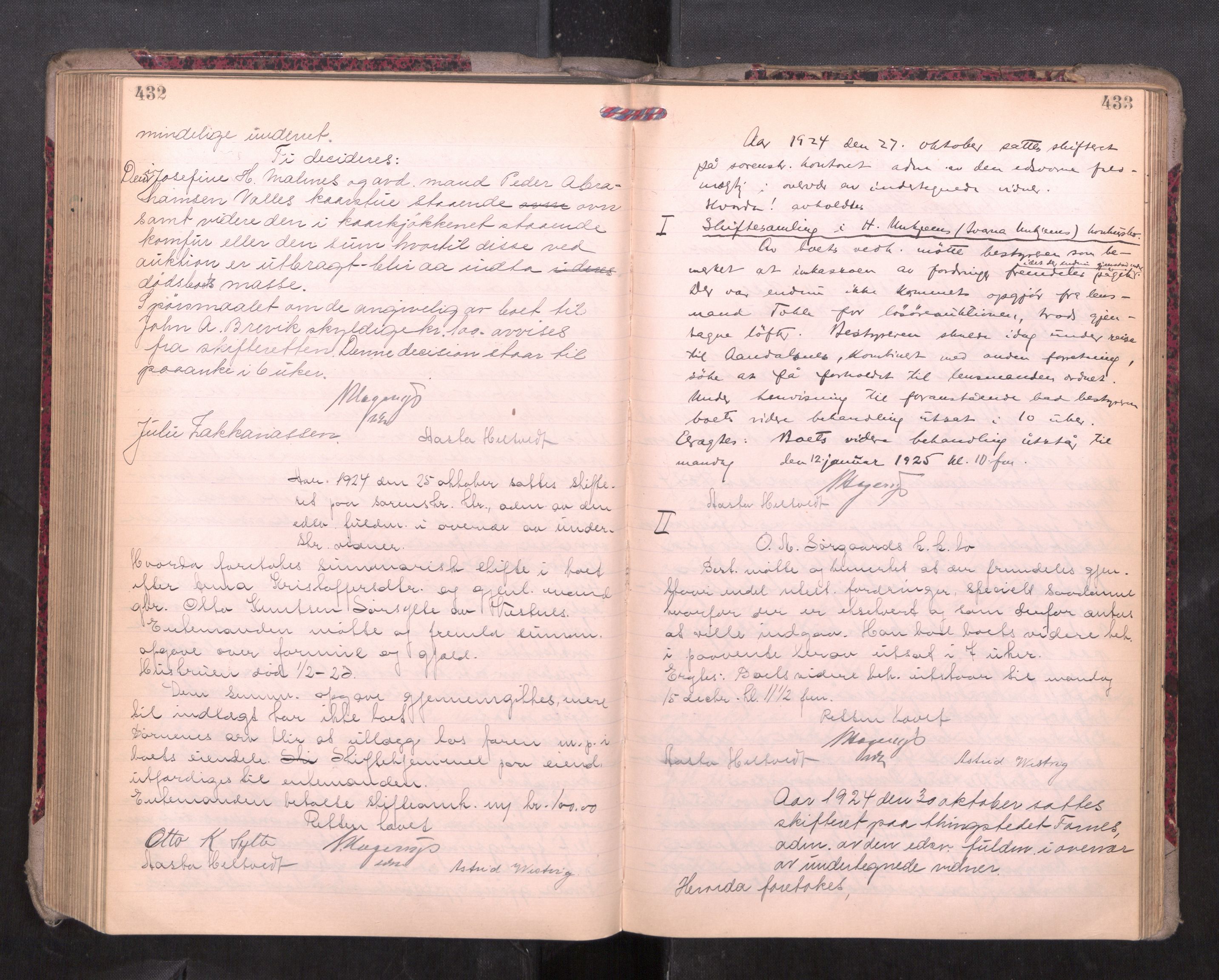 Romsdal sorenskriveri, AV/SAT-A-4149/1/3/3B/L0010: Skiftebehandlingsprotokoll, 1923-1925, s. 432-433
