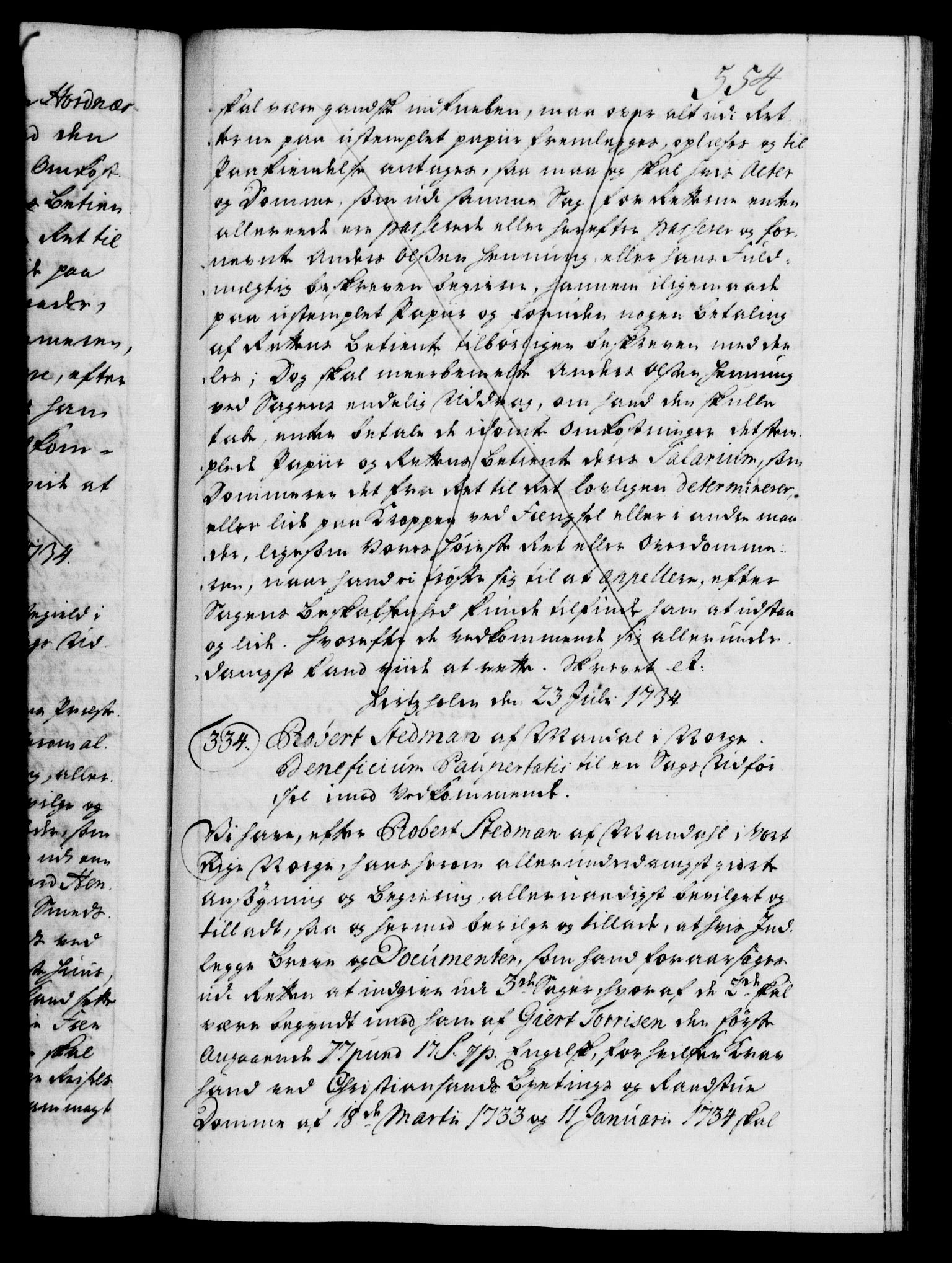 Danske Kanselli 1572-1799, AV/RA-EA-3023/F/Fc/Fca/Fcaa/L0028: Norske registre, 1733-1734, s. 554a