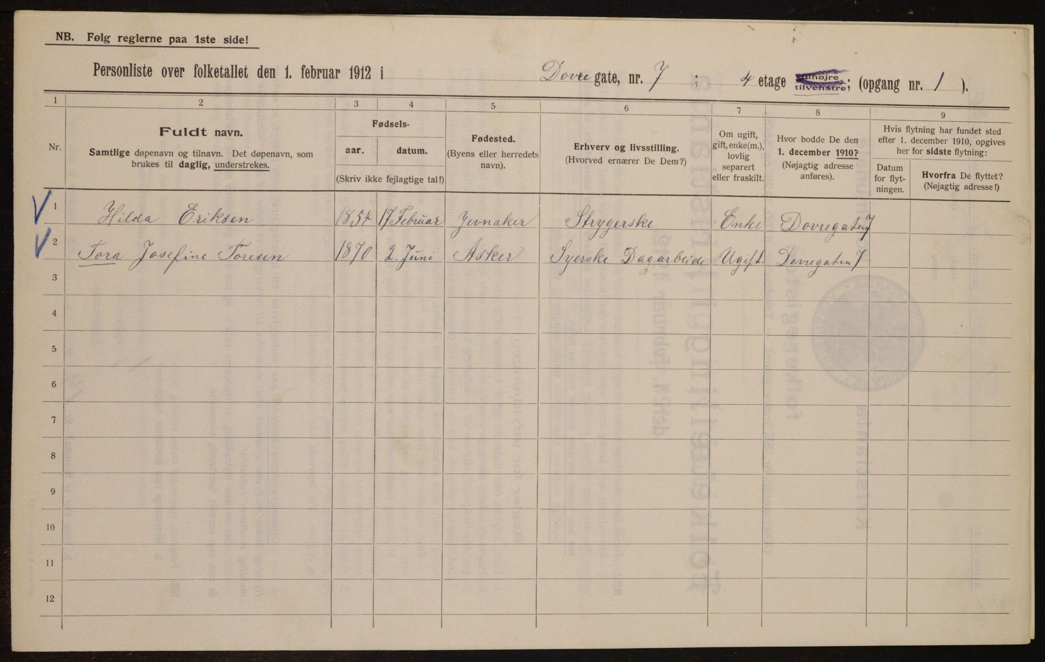 OBA, Kommunal folketelling 1.2.1912 for Kristiania, 1912, s. 16139