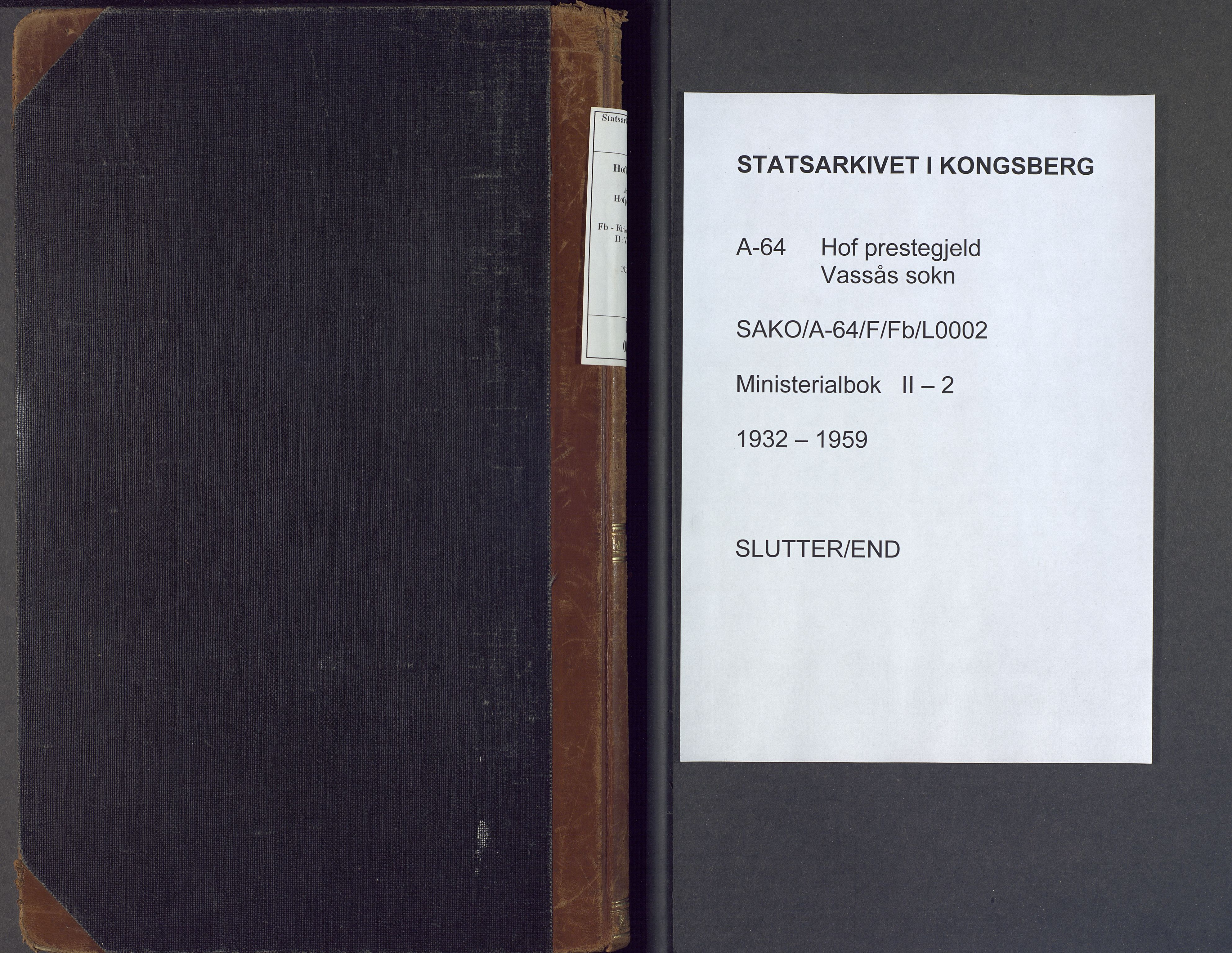 Hof kirkebøker, AV/SAKO-A-64/F/Fb/L0002: Ministerialbok nr. II 2, 1932-1959